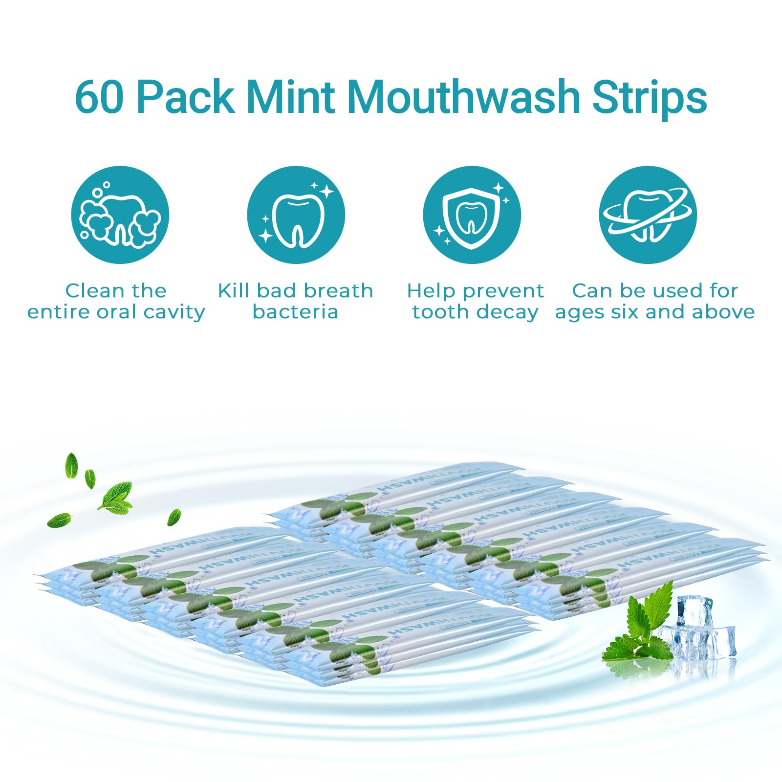 Travel-Size Alcohol-Free & Fluoride-Free Mint Mouthwash Packets – 60 Portable 0.63 oz