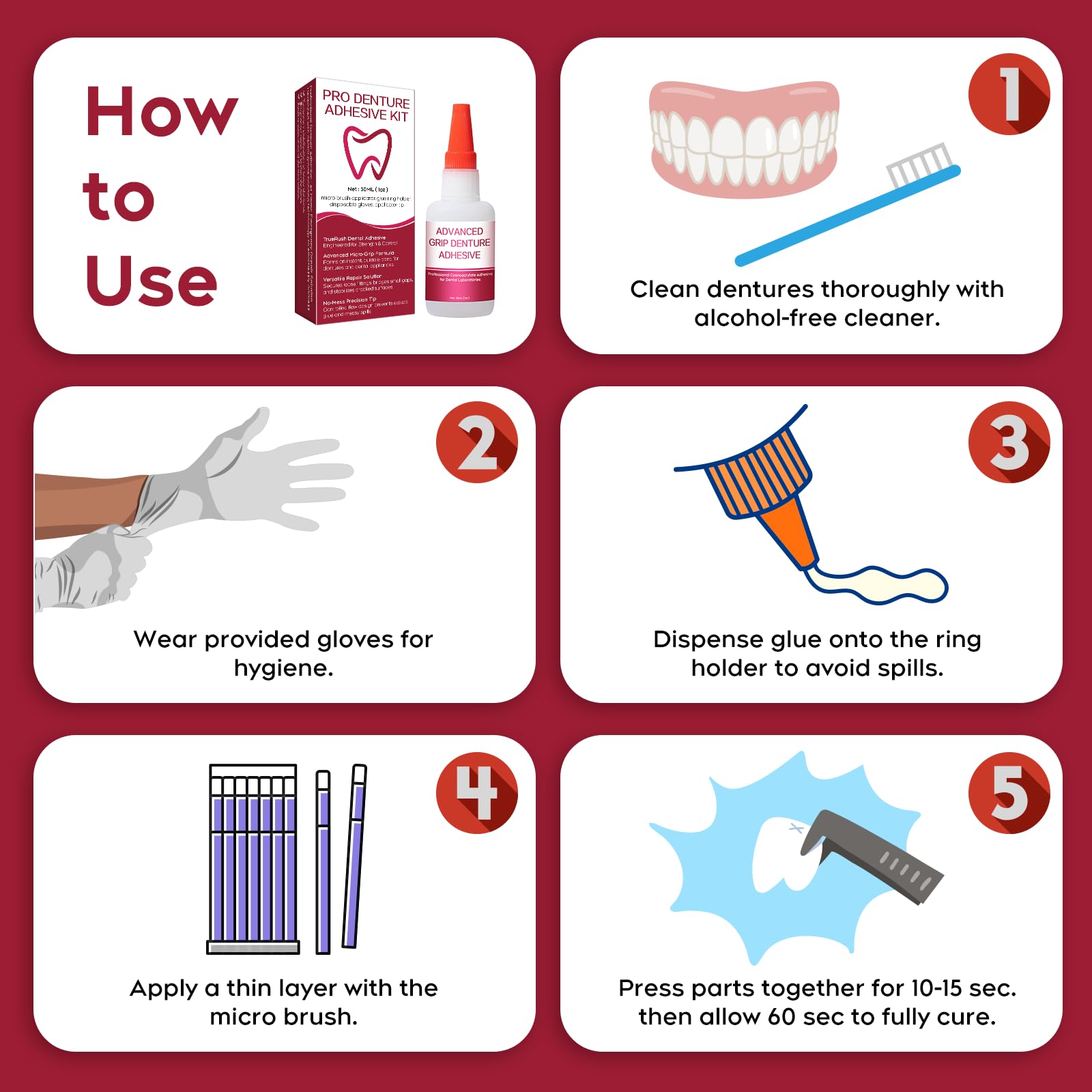 Dental Lab Instant Bonding Glue for Dentures & Lab Tools - Fast 15-60s Set (1oz)