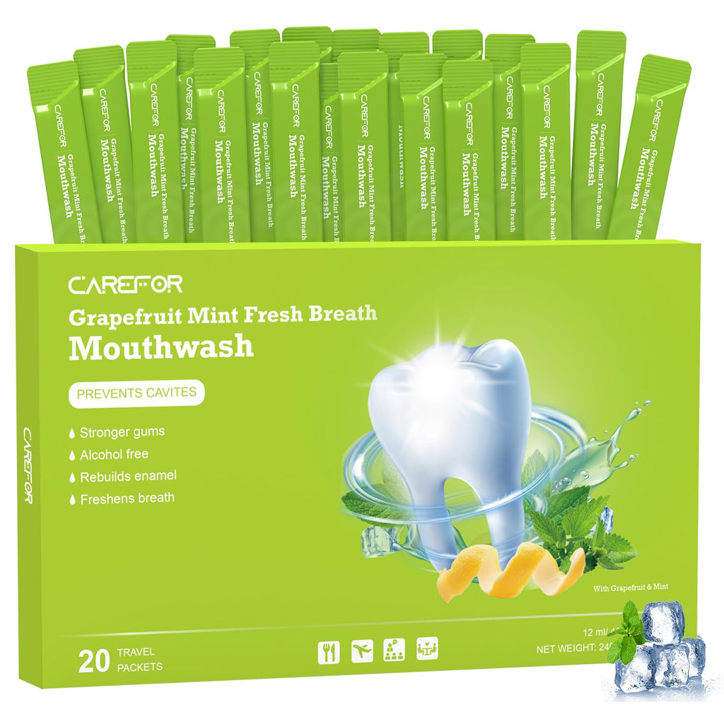 Travel Size Mouthwash Packets – Grapefruit Mint, Alcohol & Fluoride Free | 0.41 fl oz Pack of 20