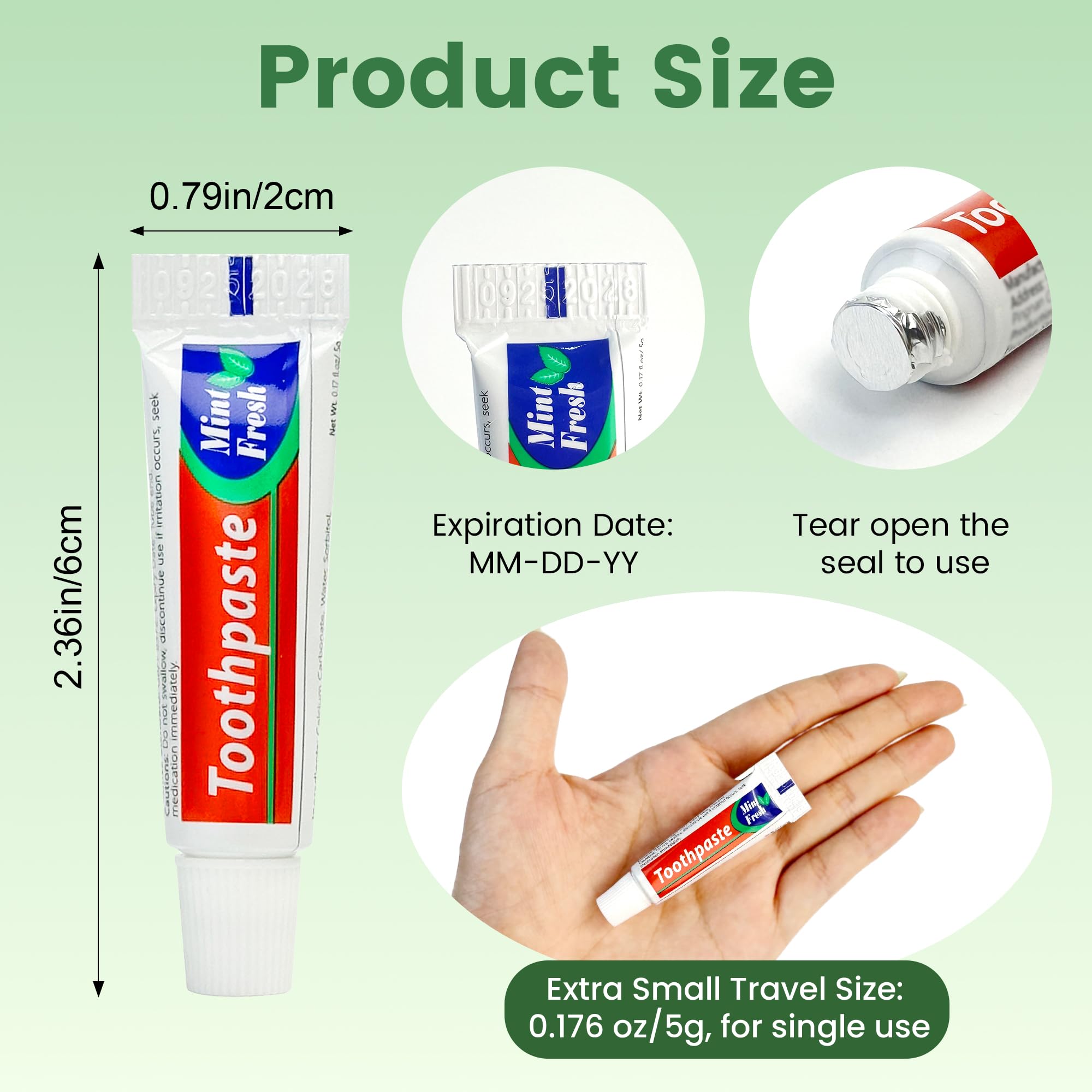 Travel-Size Toothpaste Bulk: 100 Mint 5g Tubes for Hotels & Guests
