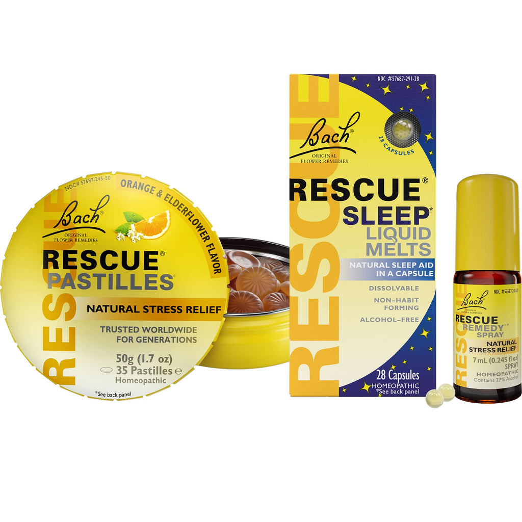 Travel Stress & Sleep Bundle - Bach RESCUE Pastilles, Sleep Melts & Remedy Spray - 3-Pack