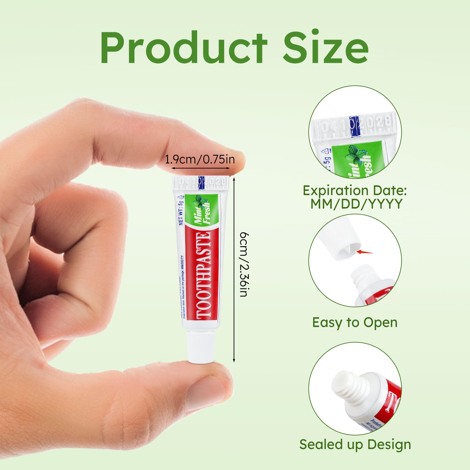 Travel Size Toothpaste Bulk – 500 Mint Pocket Tubes (0.176 oz / 5 g) Disposable for Travel, Hotels & Camping