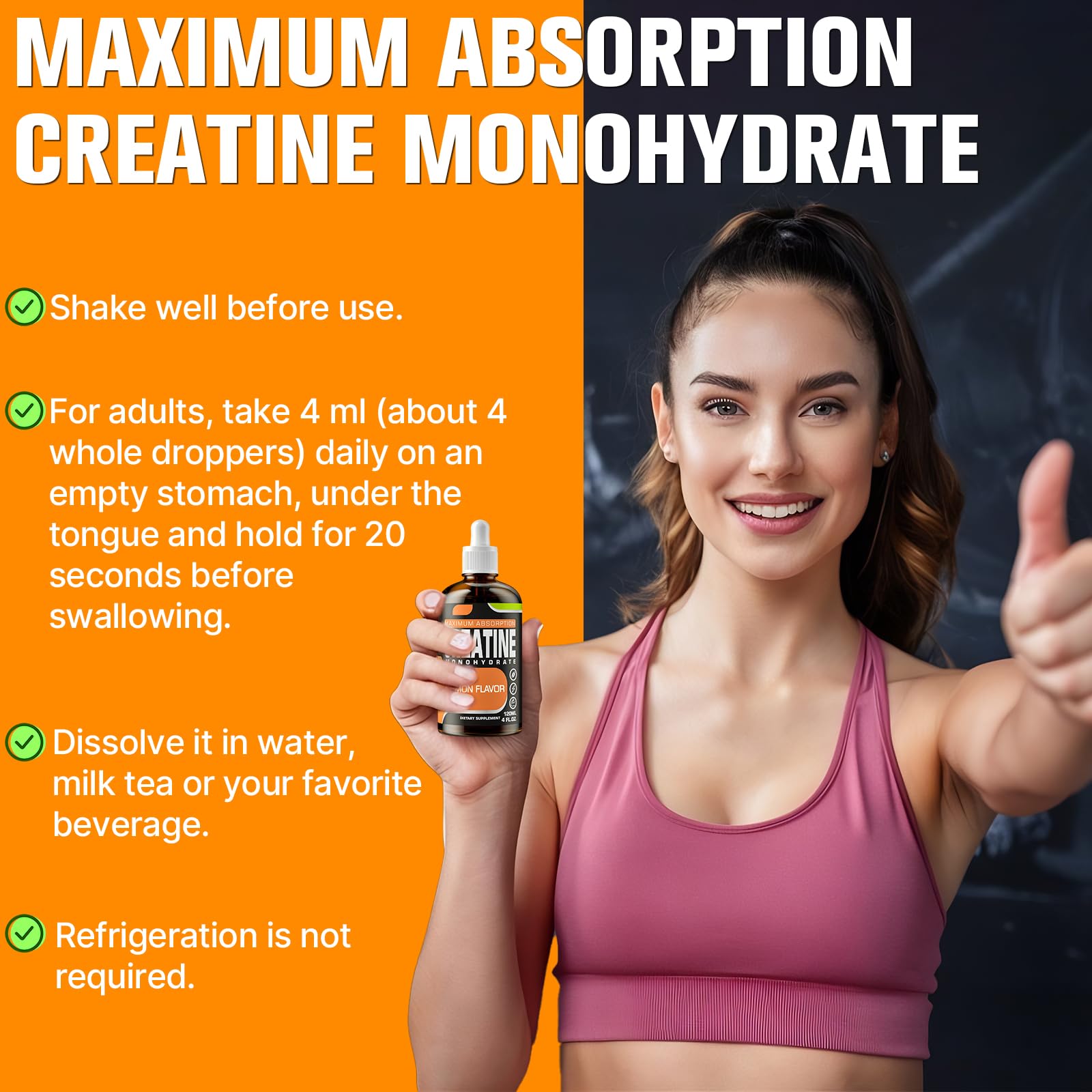 Creatine Monohydrate Liquid HCl – 120 ml Lemon for Women & Men