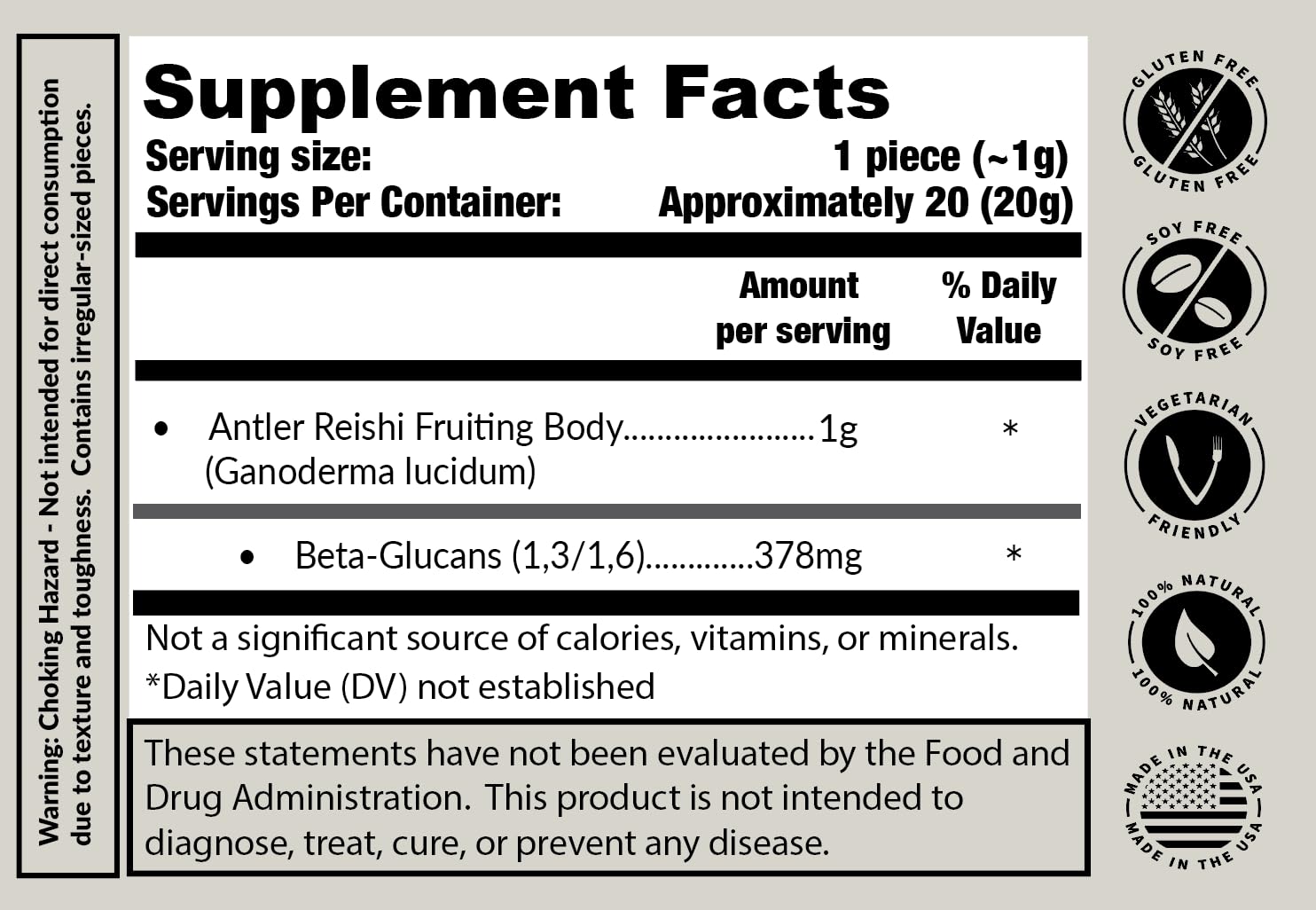 Tremetes Antler Reishi Mushroom – 37.8% Beta-Glucans | Tea Slices in Amber Jar