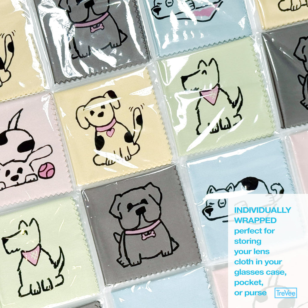 TreVee Microfiber Cleaning Cloths - 10-Pack (6x6) for Glasses, Screens & Lenses | Cute Dog Design