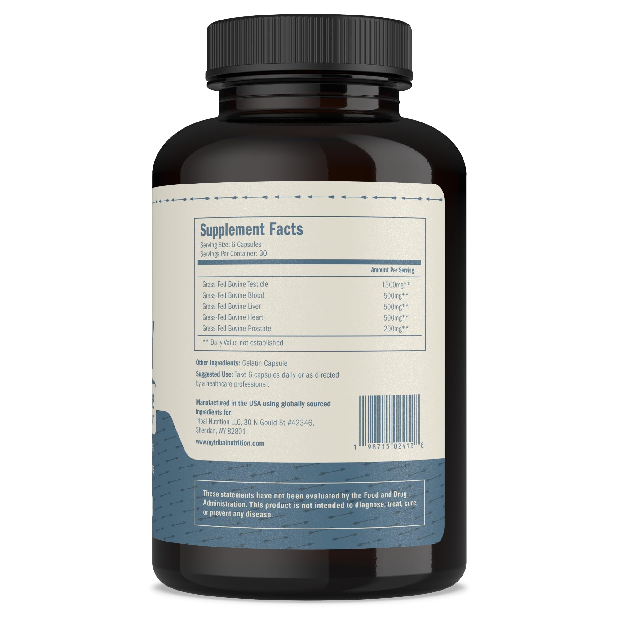 Grass-Fed Beef Organ Supplement for Men – Testicle, Prostate, Blood, Liver & Heart (3000mg)