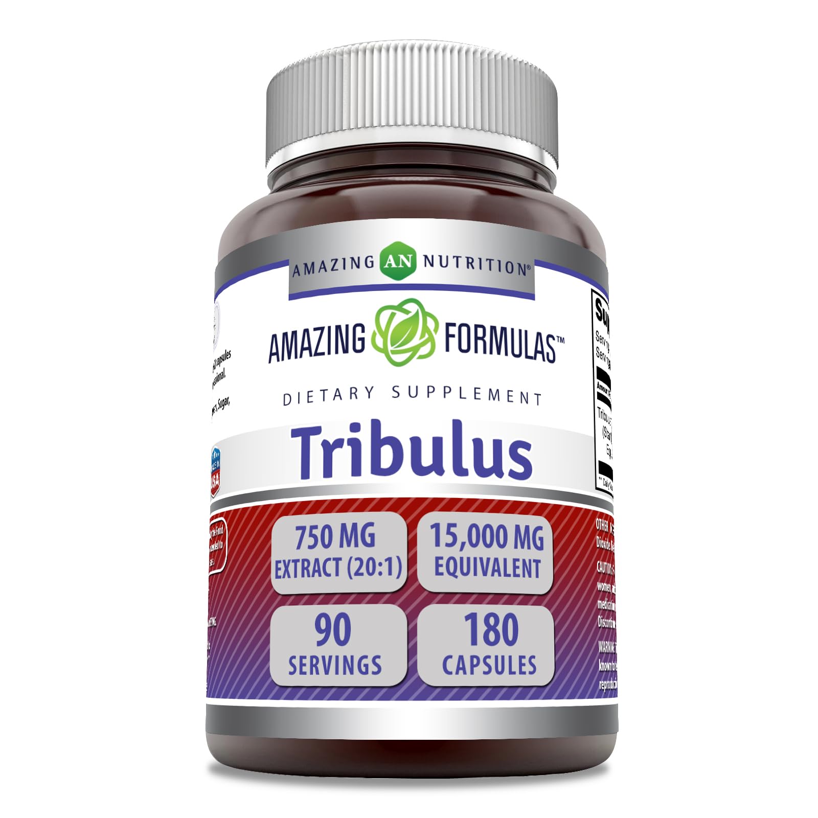 Amazing Formulas Tribulus 750 mg Extract 20:1 Supplement – 15000 mg Equivalent, 180 Capsules, Made in USA