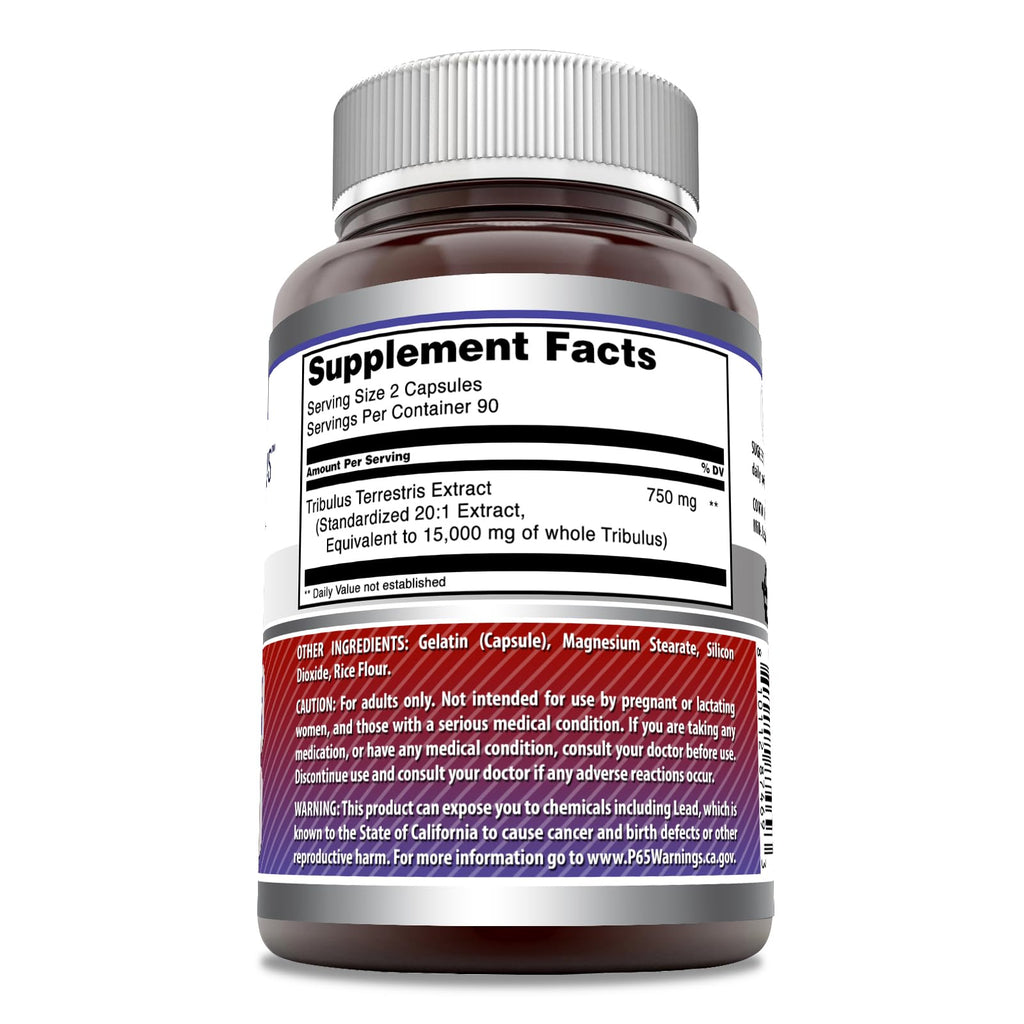Amazing Formulas Tribulus 750 mg Extract 20:1 Supplement – 15000 mg Equivalent, 180 Capsules, Made in USA