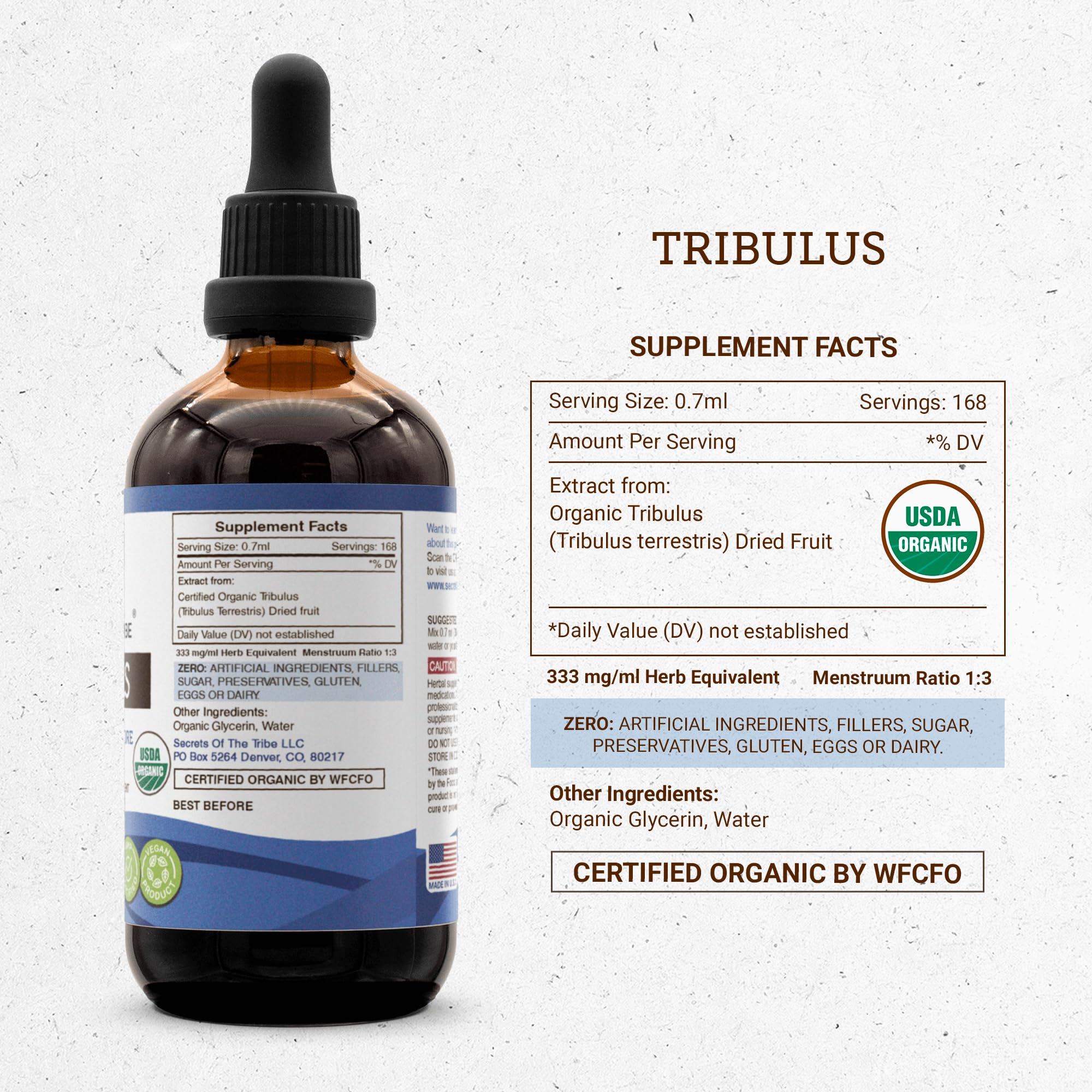 Secrets of the Tribe Tribulus USDA Organic | Alcohol-Free High-Potency Herbal Drops