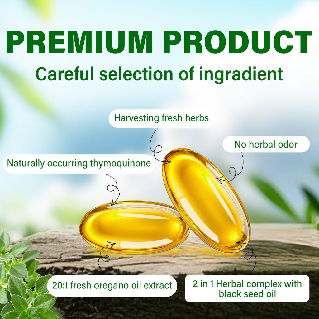Trihood Oil of Oregano and Black Seed Oil Softgels 300 — Max Strength Carvacrol Thymoquinone Blend | Made in USA