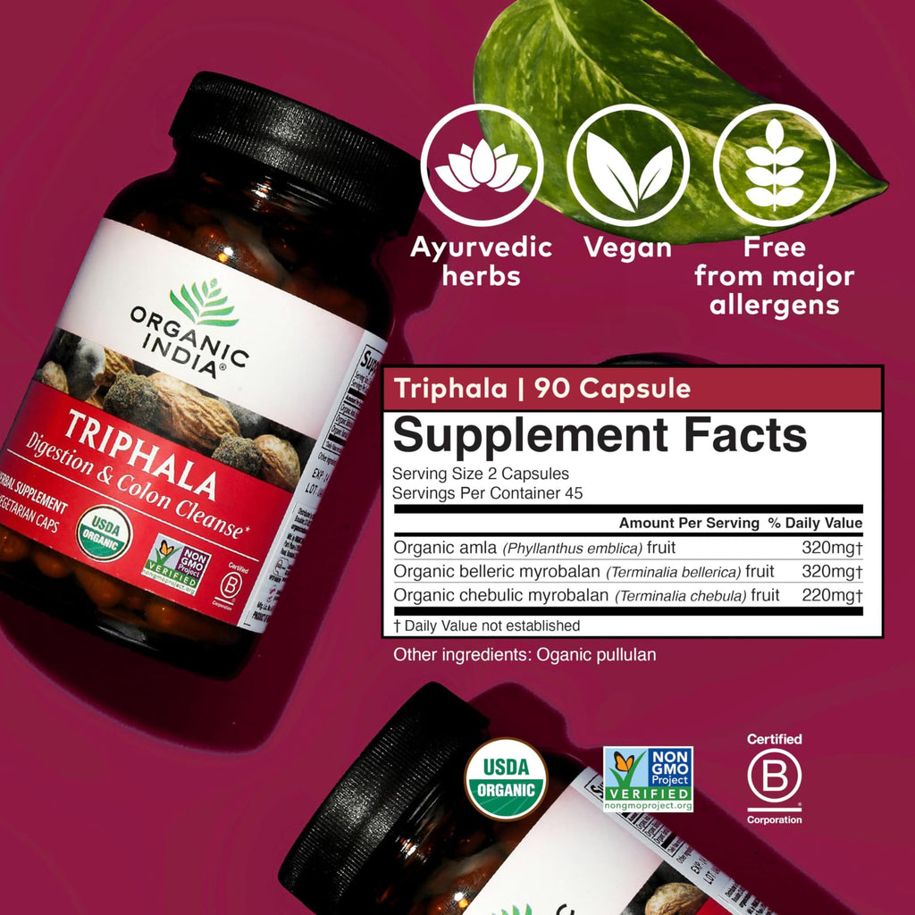 Organic India Triphala Capsules – Digestive & Immunity Support, 90 Veg Capsules