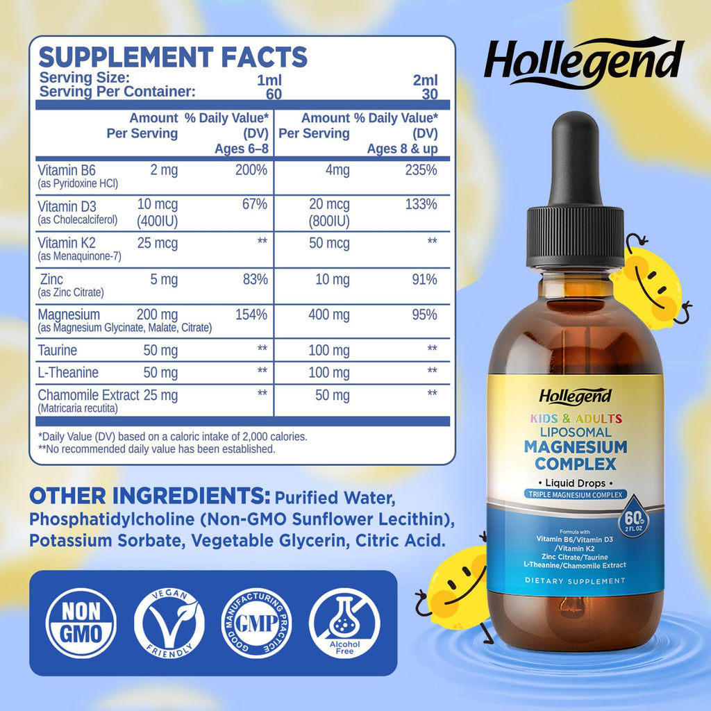 Liposomal Magnesium Drops 400mg – Triple-Source Mg with D3, K2, B6, Zinc, Taurine, L-Theanine & Chamomile (4 oz)