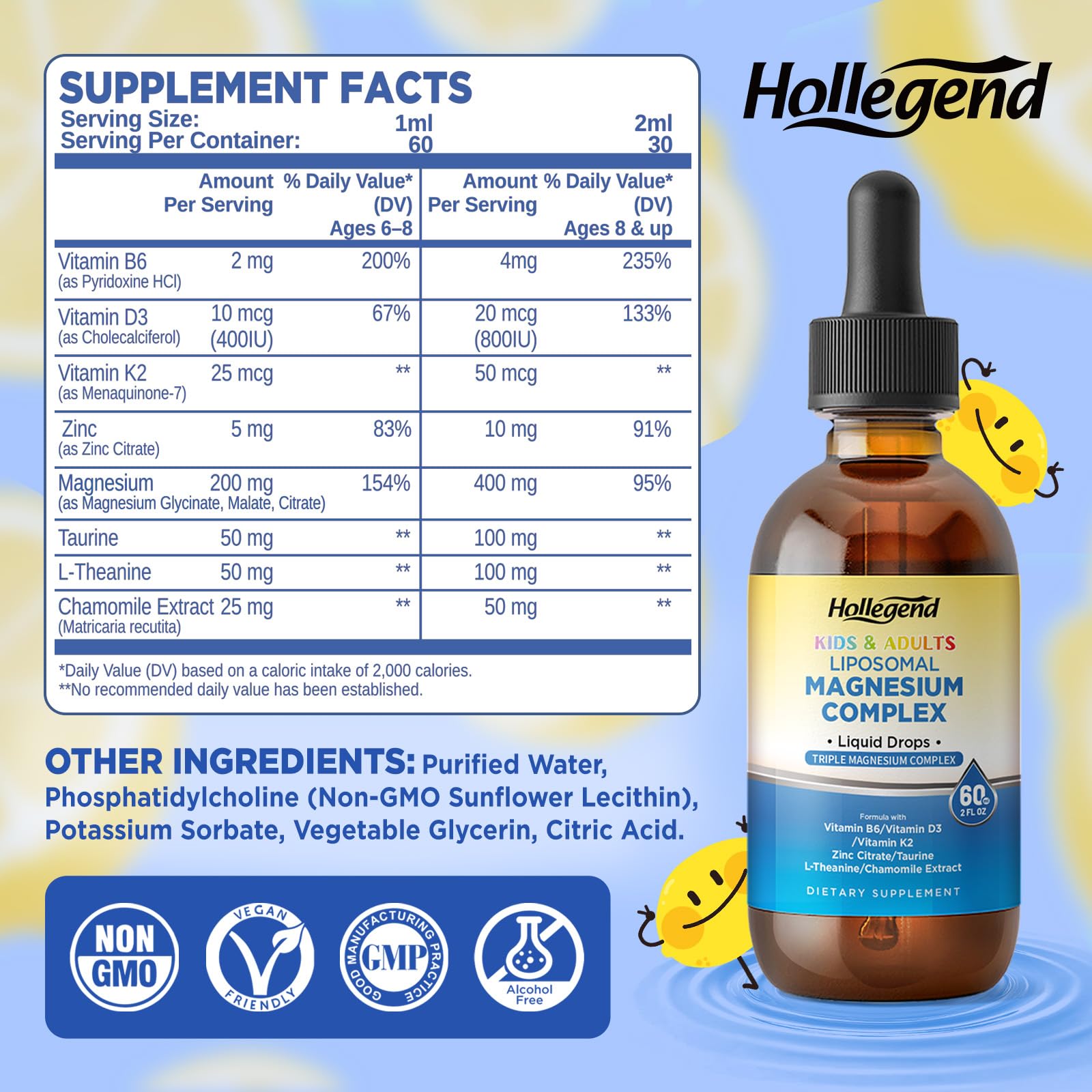 Liposomal Magnesium Drops 400mg – Triple-Source Mg with D3, K2, B6, Zinc, Taurine, L-Theanine & Chamomile (4 oz)