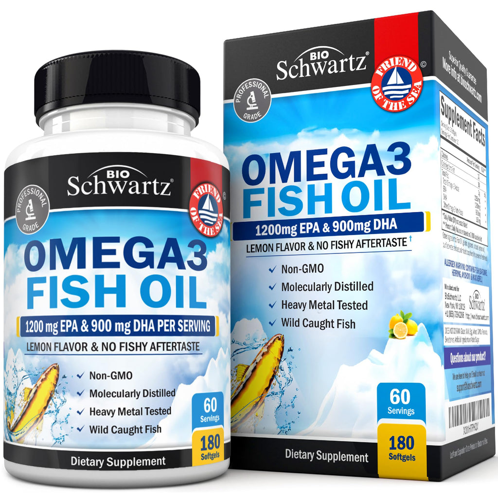 Triple Strength Omega-3 Fish Oil 2250mg EPA/DHA - Burpless Lemon, 180 Softgels
