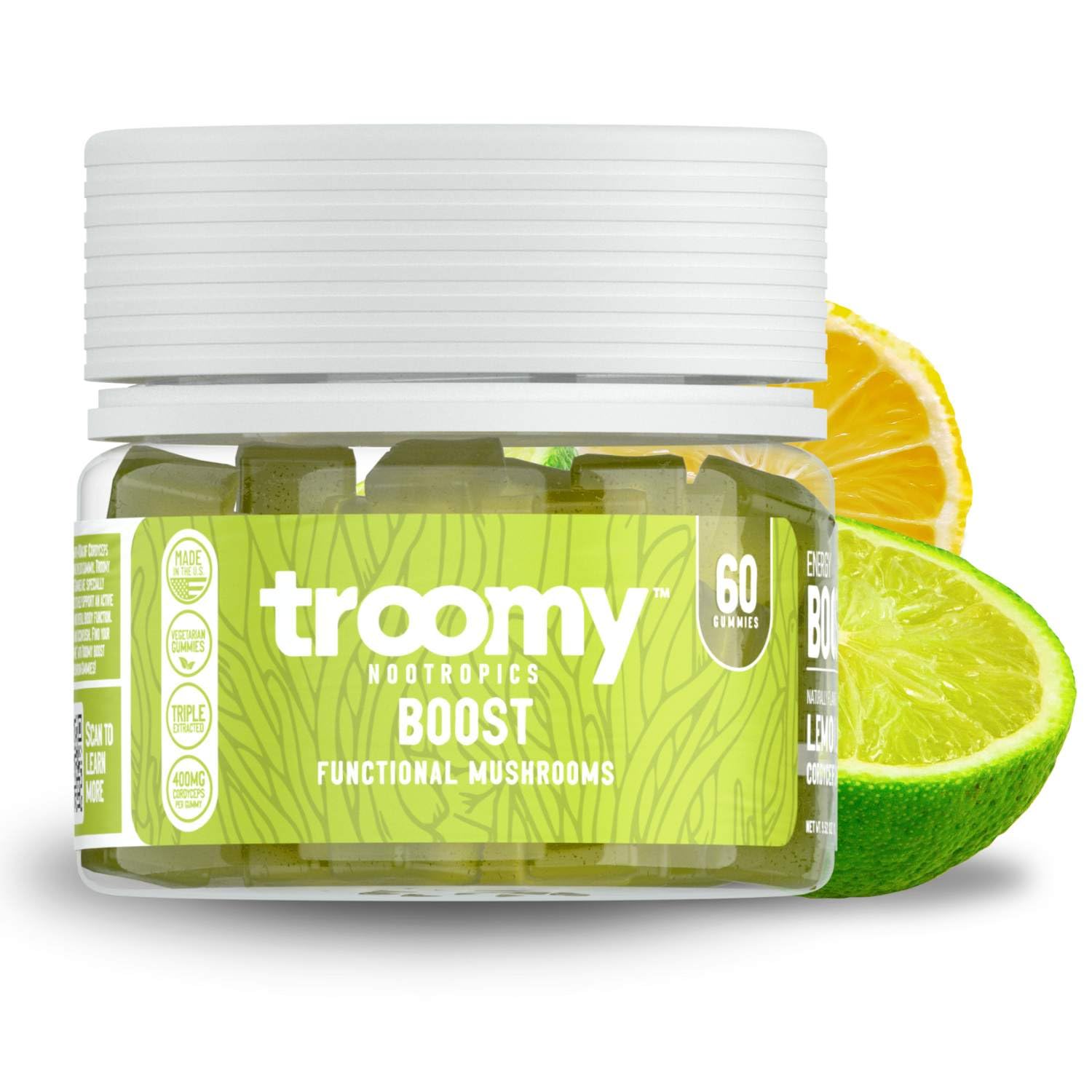 Troomy Boost Cordyceps Gummies – Focus & Active Lifestyle | Lemon Lime | 60 Count