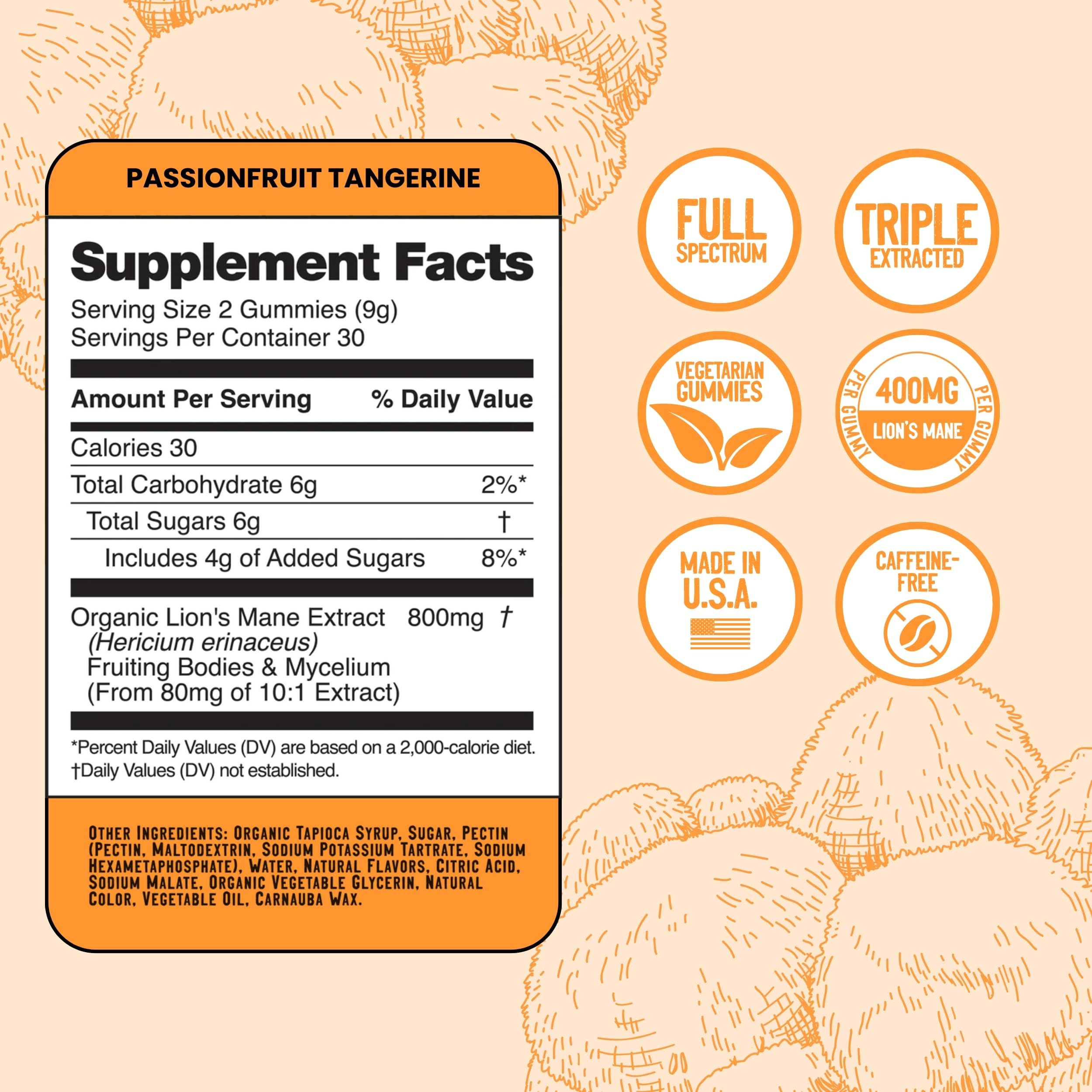 Troomy Lion's Mane Focus Gummies – 30 Count (Tangerine & Passionfruit)