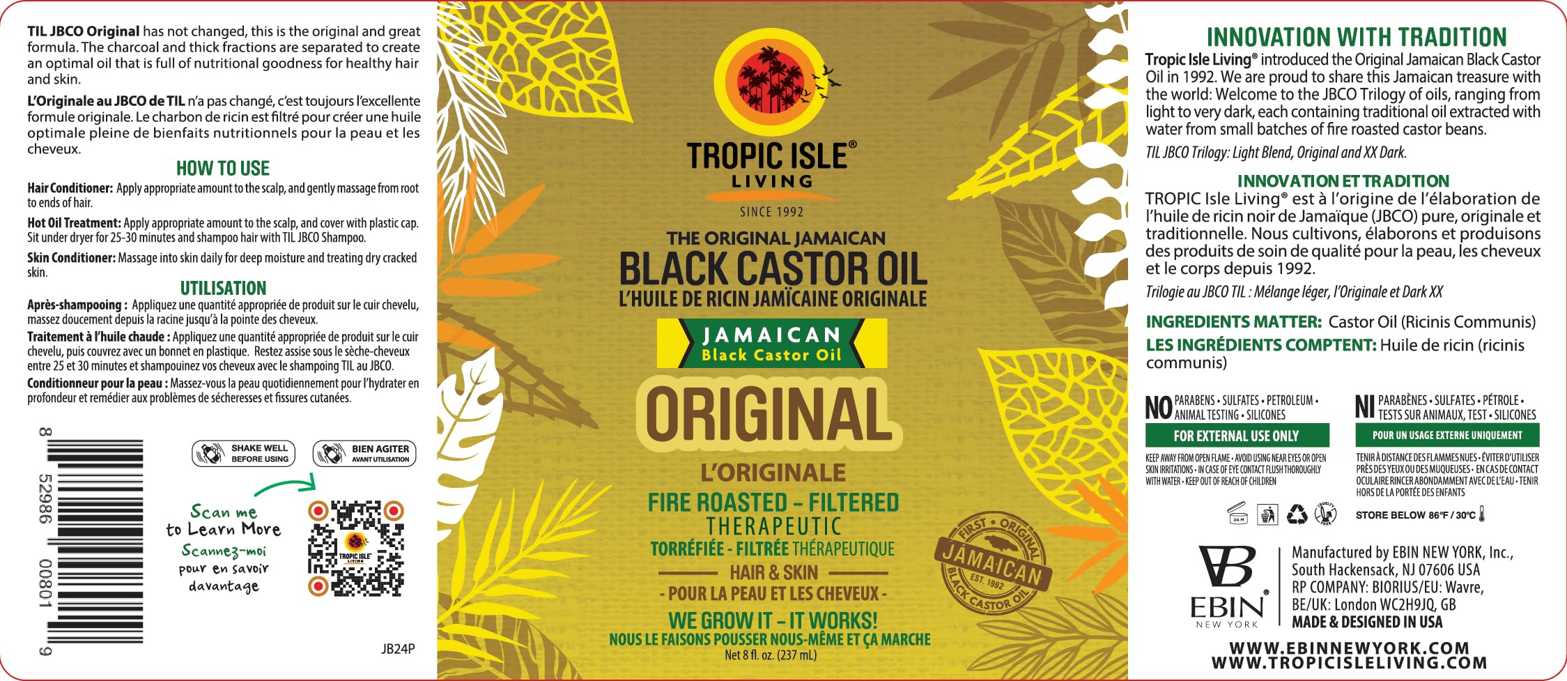 Tropic Isle Living Jamaican Black Castor Oil 8oz – Hair, Skin & Nails