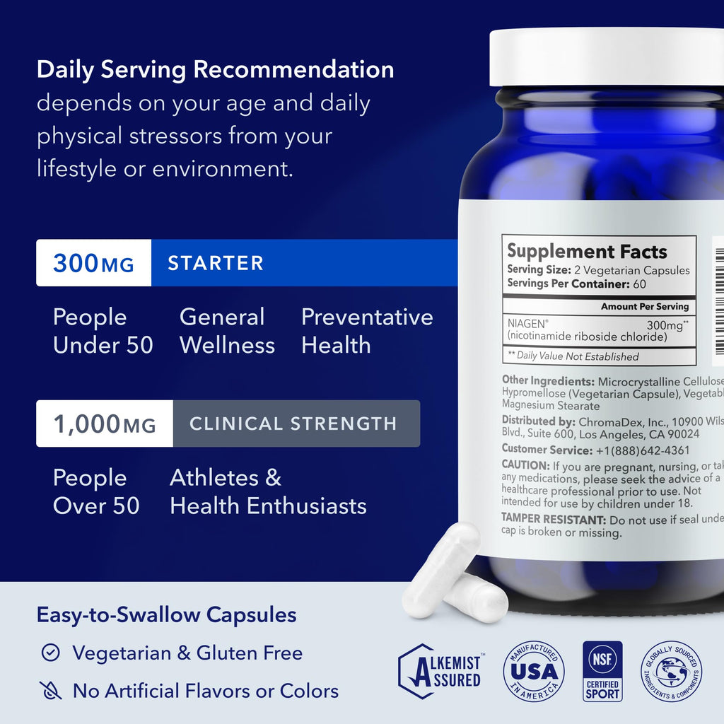 TRU Niagen NAD+ Supplement for Cellular Energy, Brain & Muscle Support | 60 Servings, 300 mg
