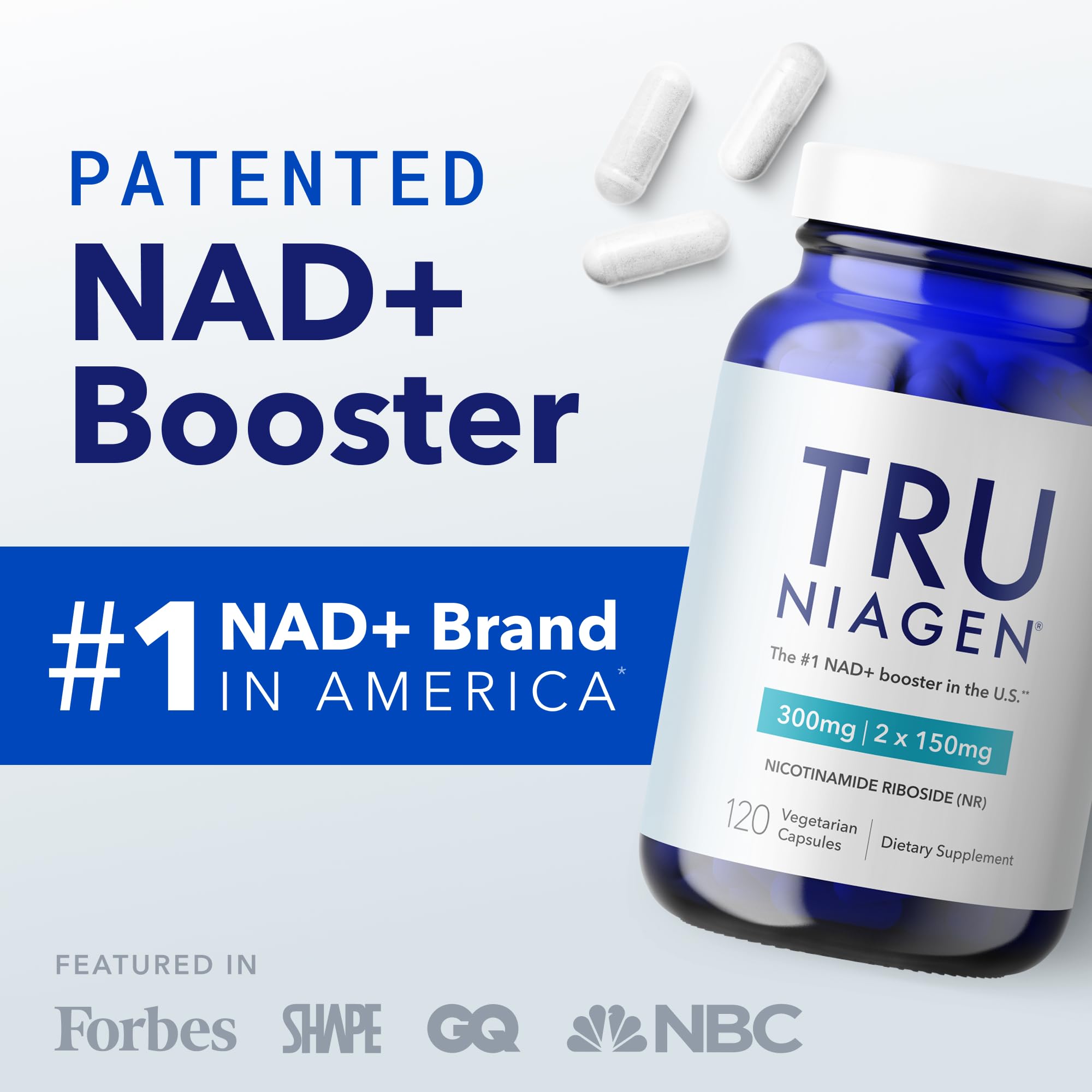 TRU NIAGEN NAD+ Supplement | Niagen NR for Cellular Energy, Brain & Muscle Health | 60 Servings | 2 Bottles