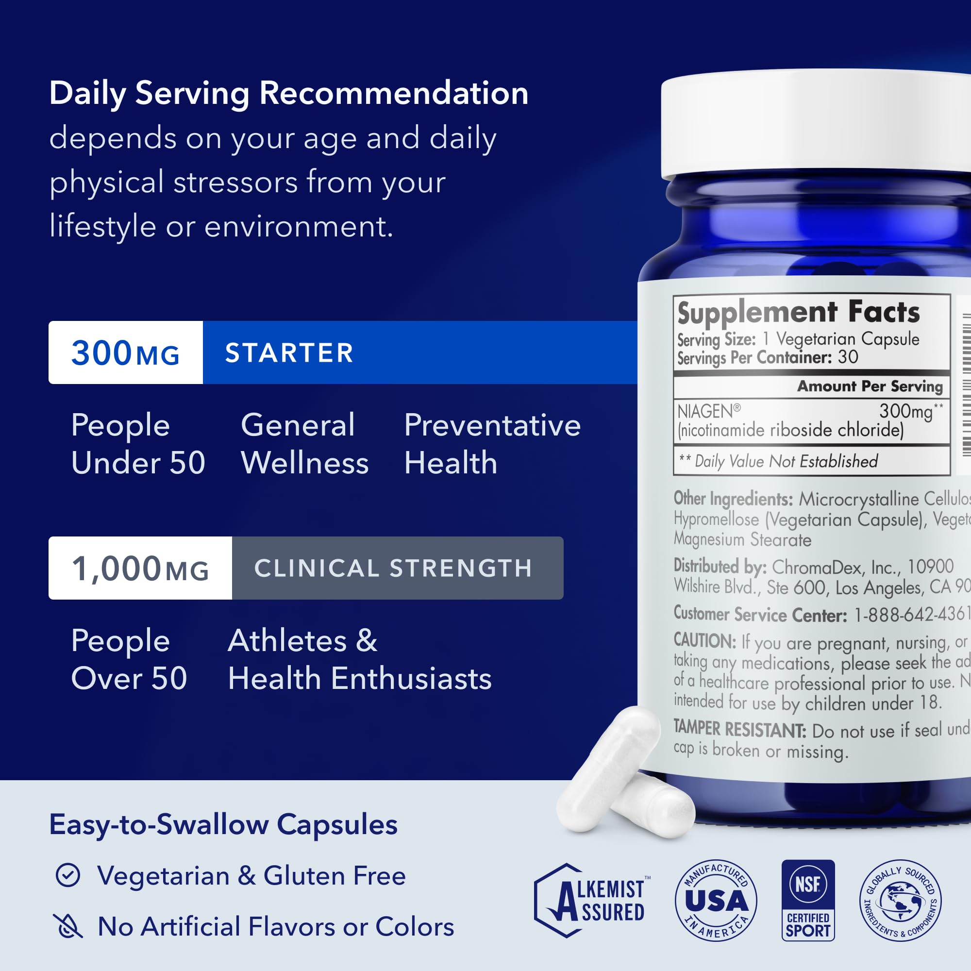 TRU NIAGEN Patented NAD Supplement – Anti-Aging & Cellular Energy (NR) 300mg, 30 Servings, 2 Bottles