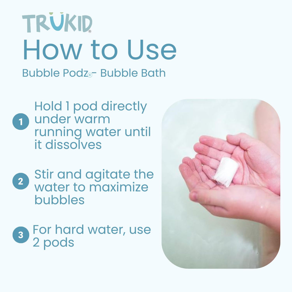 TruKid Bubble Podz Bubble Bath for Kids & Babies - NEA-Approved, Tear Free, Unscented (24 Pods)