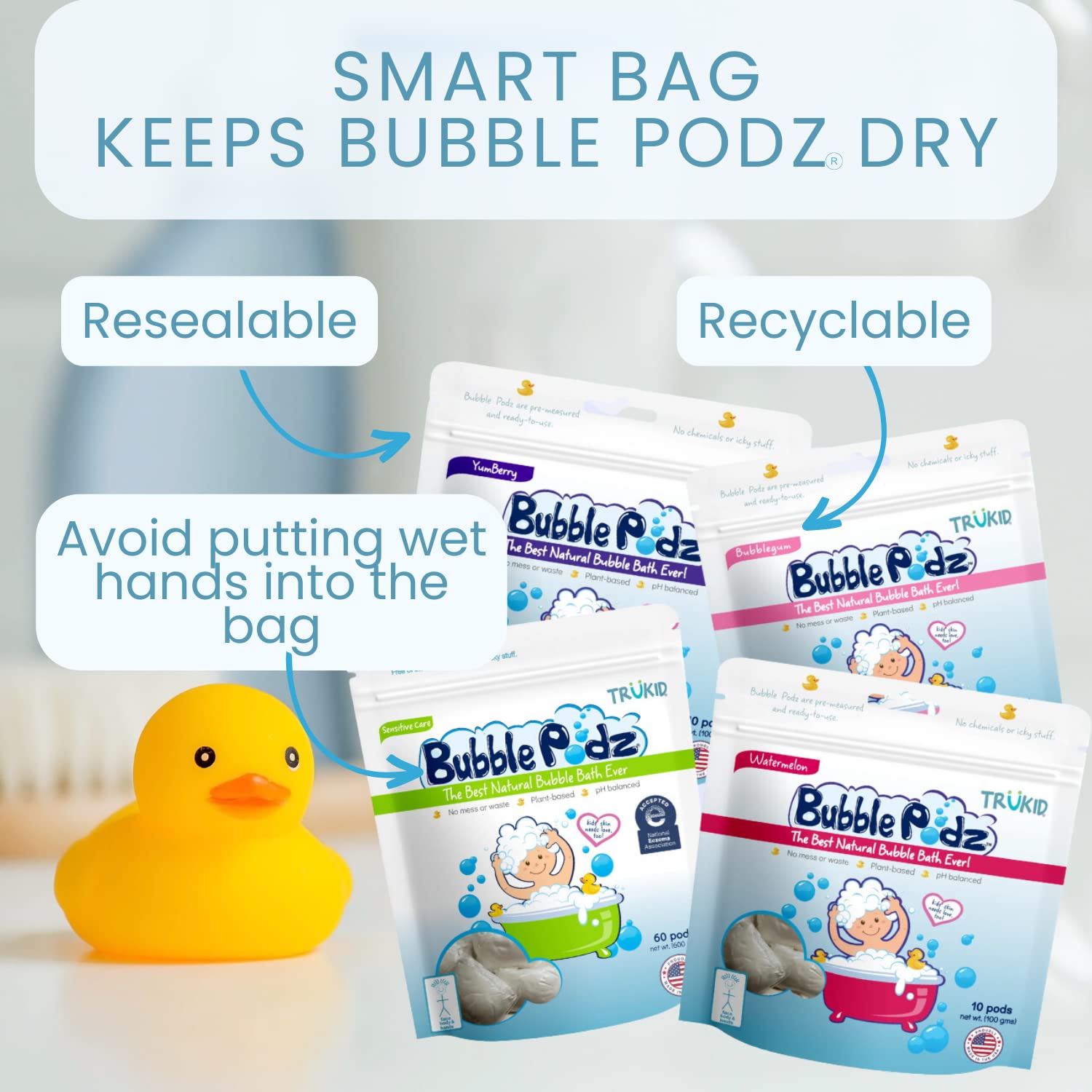 TruKid Bubble Podz Bubble Bath for Kids & Babies - NEA-Approved, Tear Free, Unscented (24 Pods)