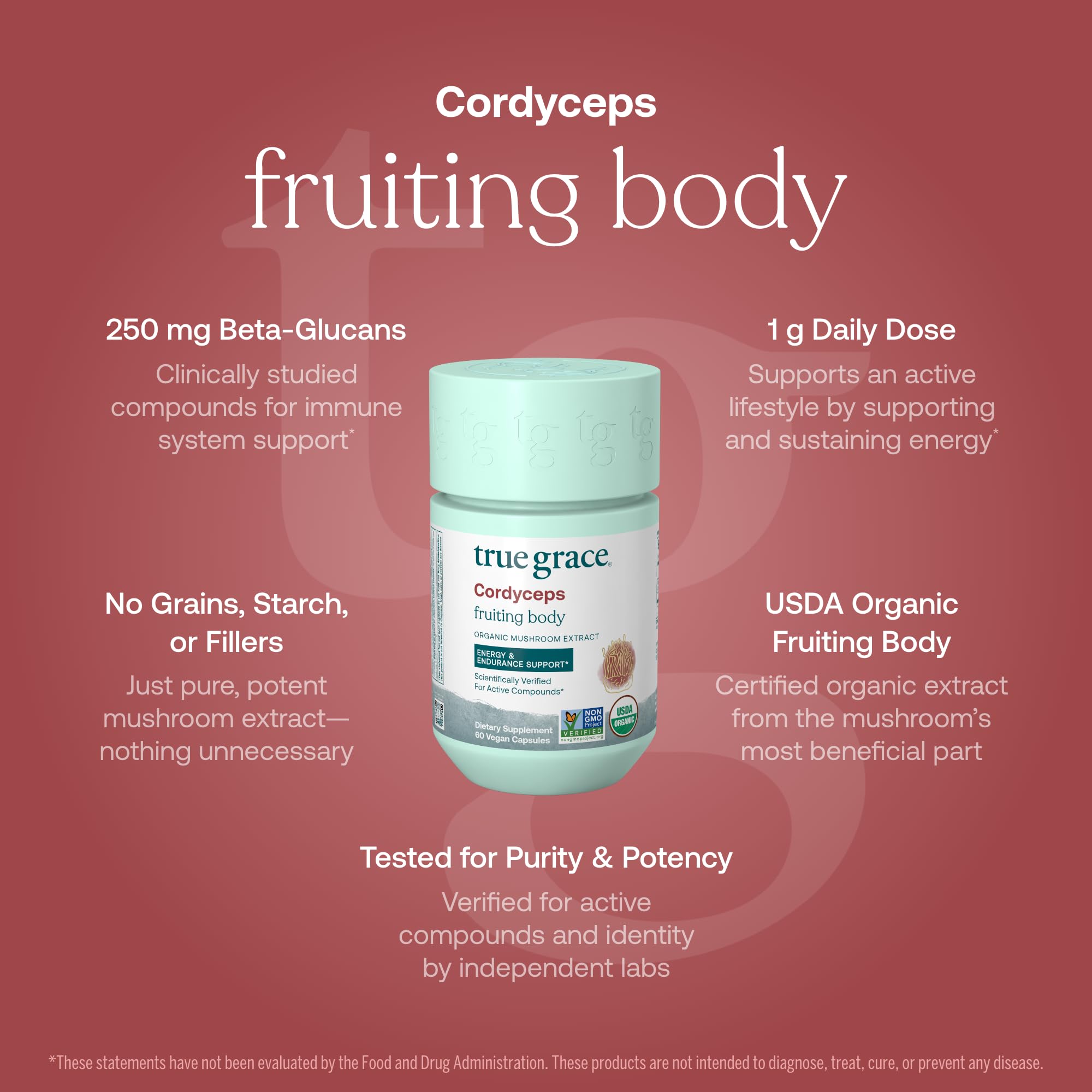 True Grace Cordyceps - Organic Mushroom Energy & Endurance (60 Capsules)