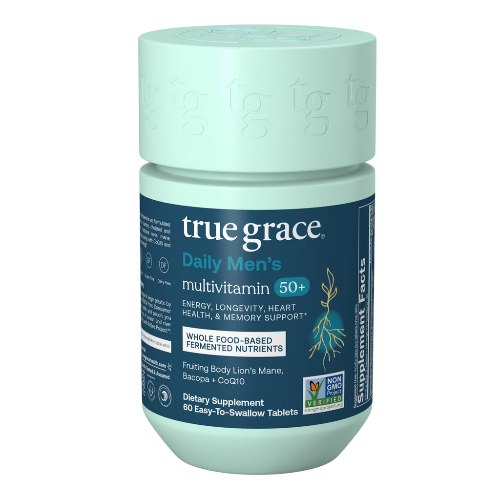 True Grace Daily Men’s Multivitamin 50+ | 60 Easy-to-Swallow Tablets | Immune, Energy, Longevity & Memory Support | Gluten Free, Soy Free, Vegan | 30 Servings