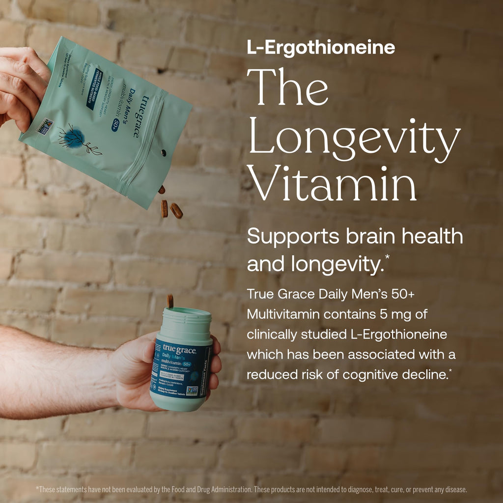 True Grace Daily Men’s Multivitamin 50+ – 60 Servings (120 Tablets) | Immune, Energy, Longevity & Memory Support