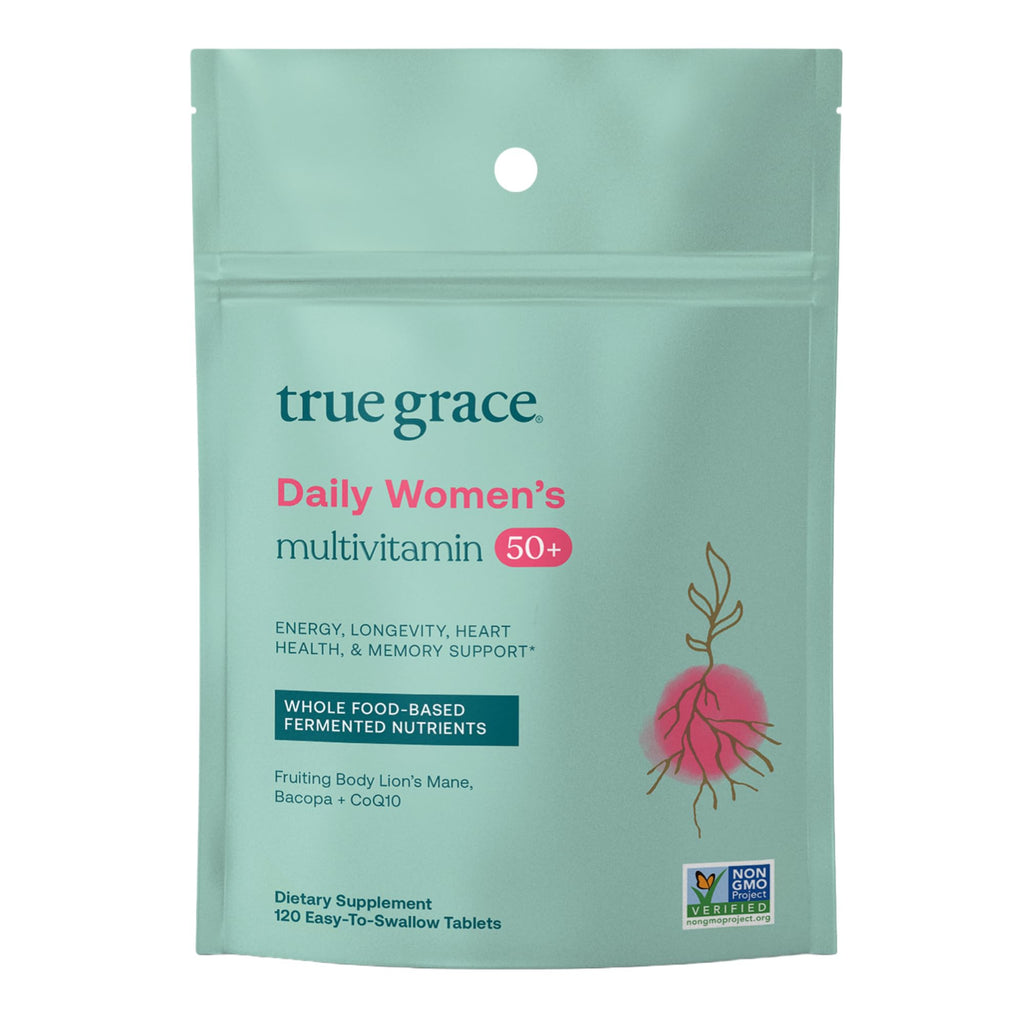 True Grace Daily Women's Multivitamin 50+ | 120 Tablets | Immune, Energy & Memory Support | Vegan, Gluten/Soy/Iron Free