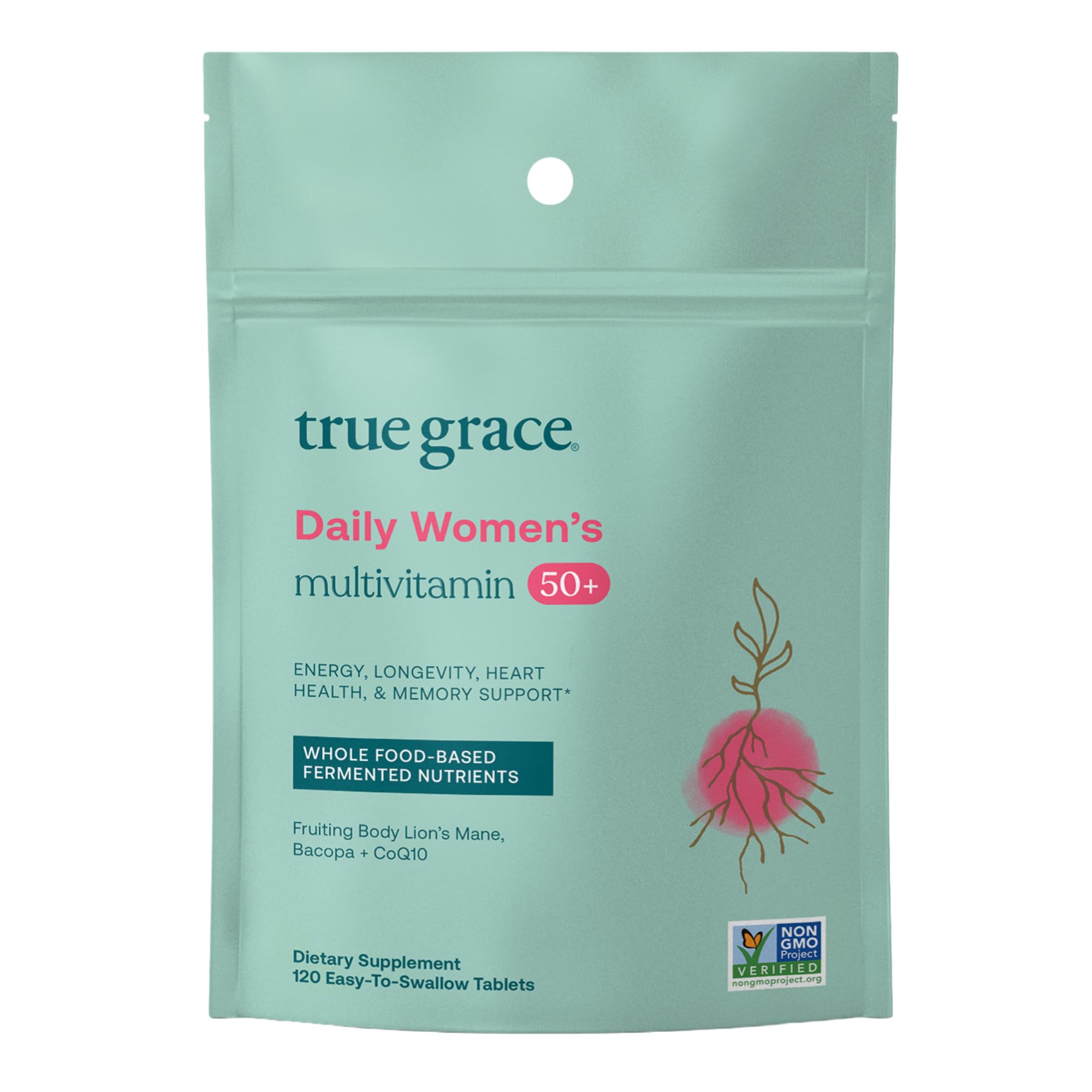True Grace Daily Women's Multivitamin 50+ | 120 Tablets | Immune, Energy & Memory Support | Vegan, Gluten/Soy/Iron Free
