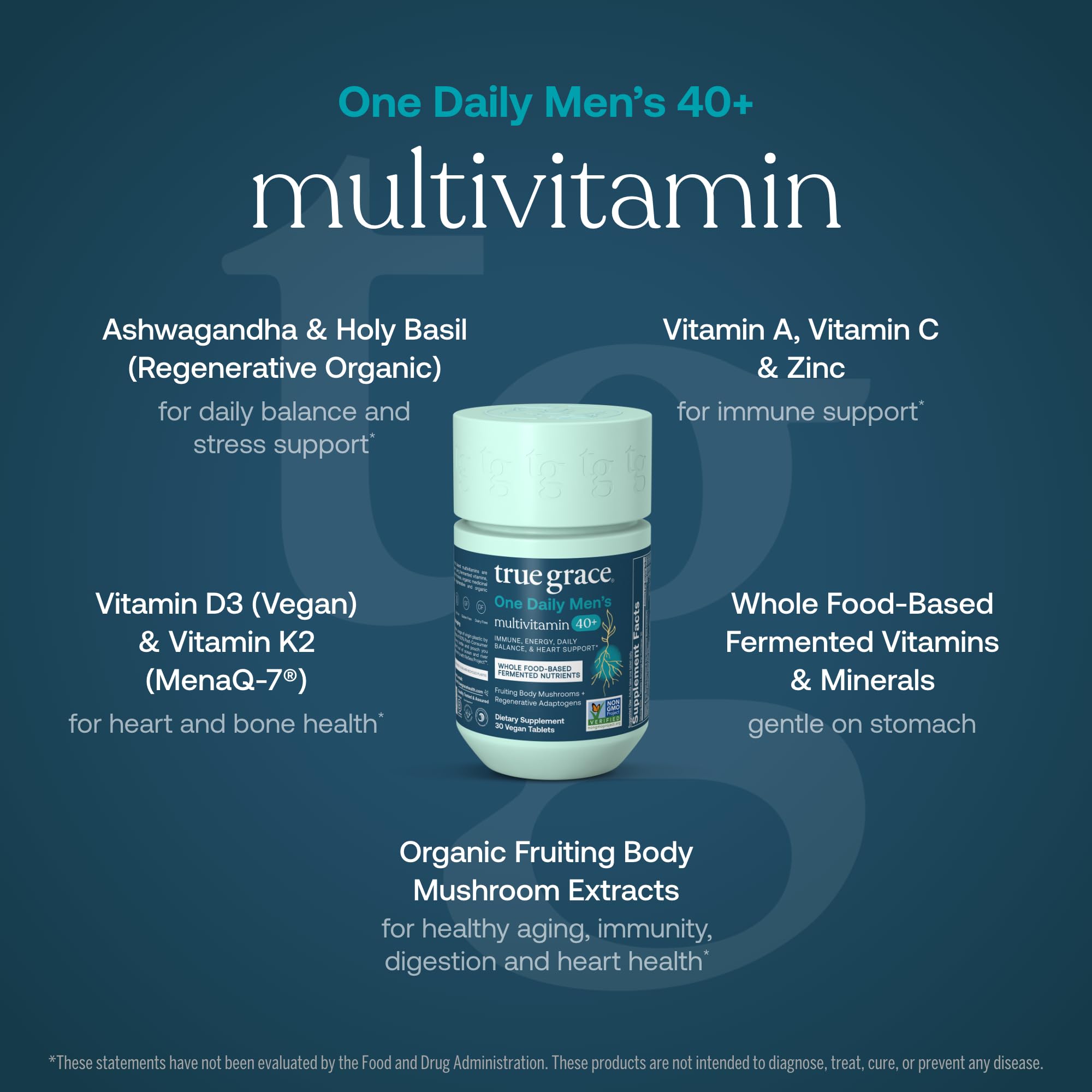 True Grace Men's 40+ Multivitamin – Fermented Minerals, Organic Adaptogens & Mushrooms