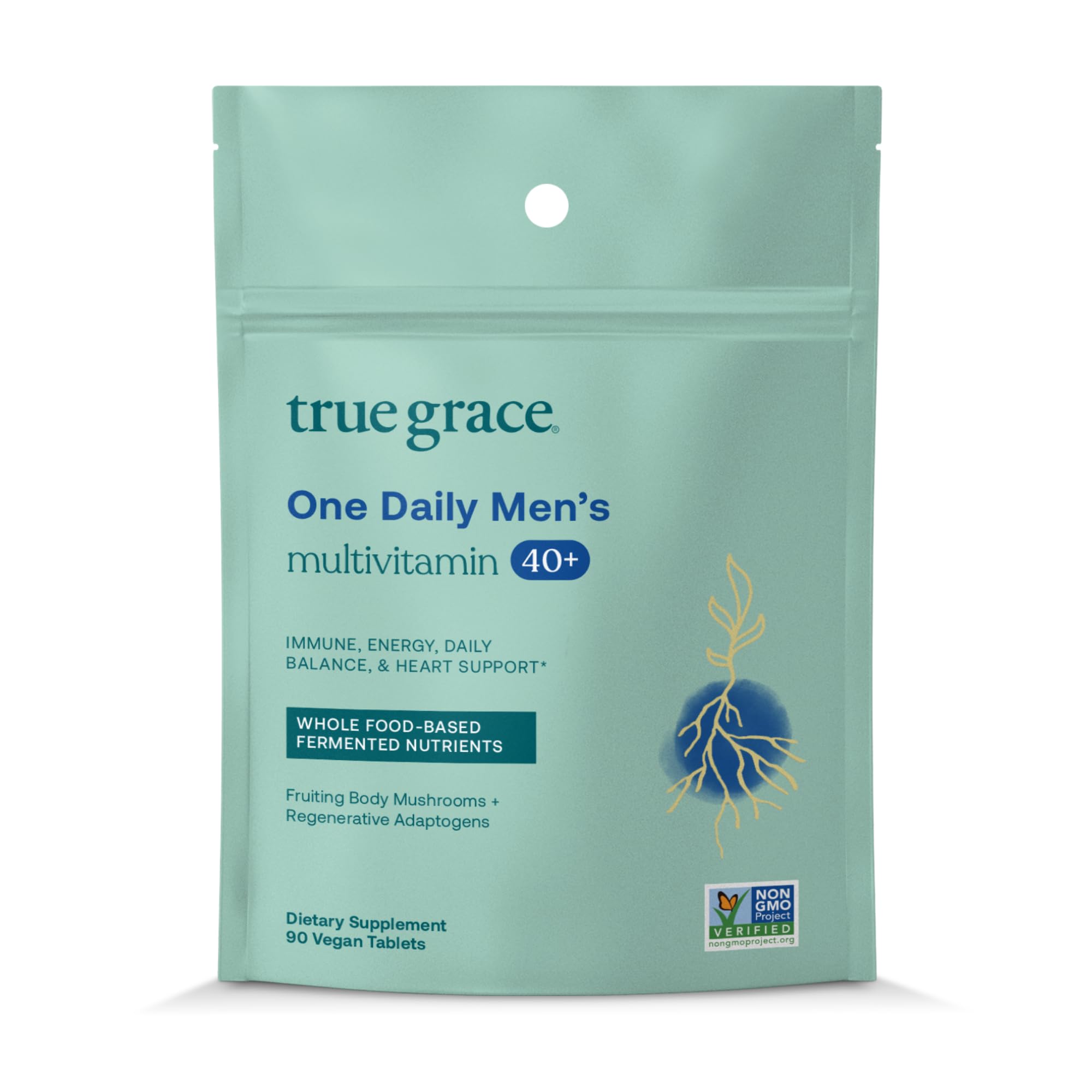 True Grace Men's 40+ One Daily Multivitamin with Fermented Minerals & Organic Adaptogens – 90 Veg Tablets