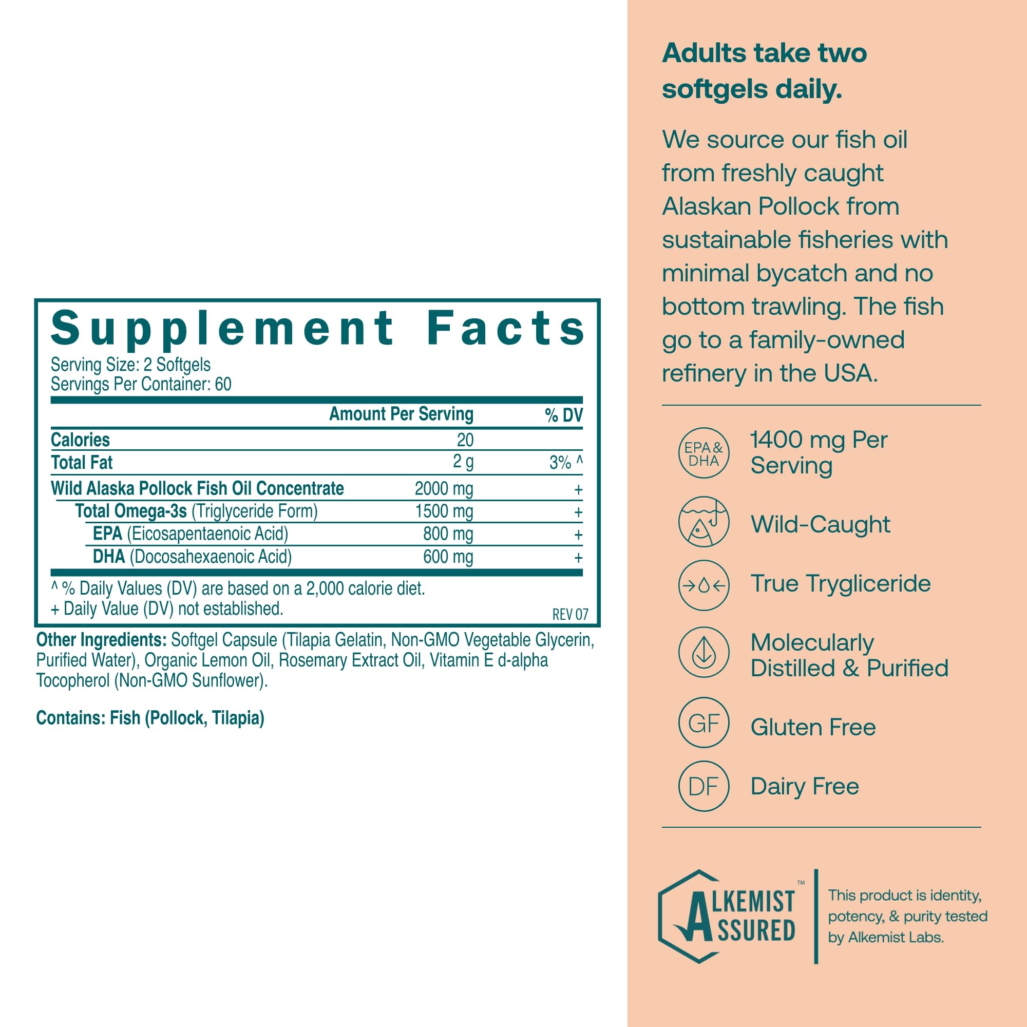 True Grace Omega-3 Fish Oil | 120 Softgels | 1400 mg EPA + DHA | Organic, Gluten Free, Soy Free