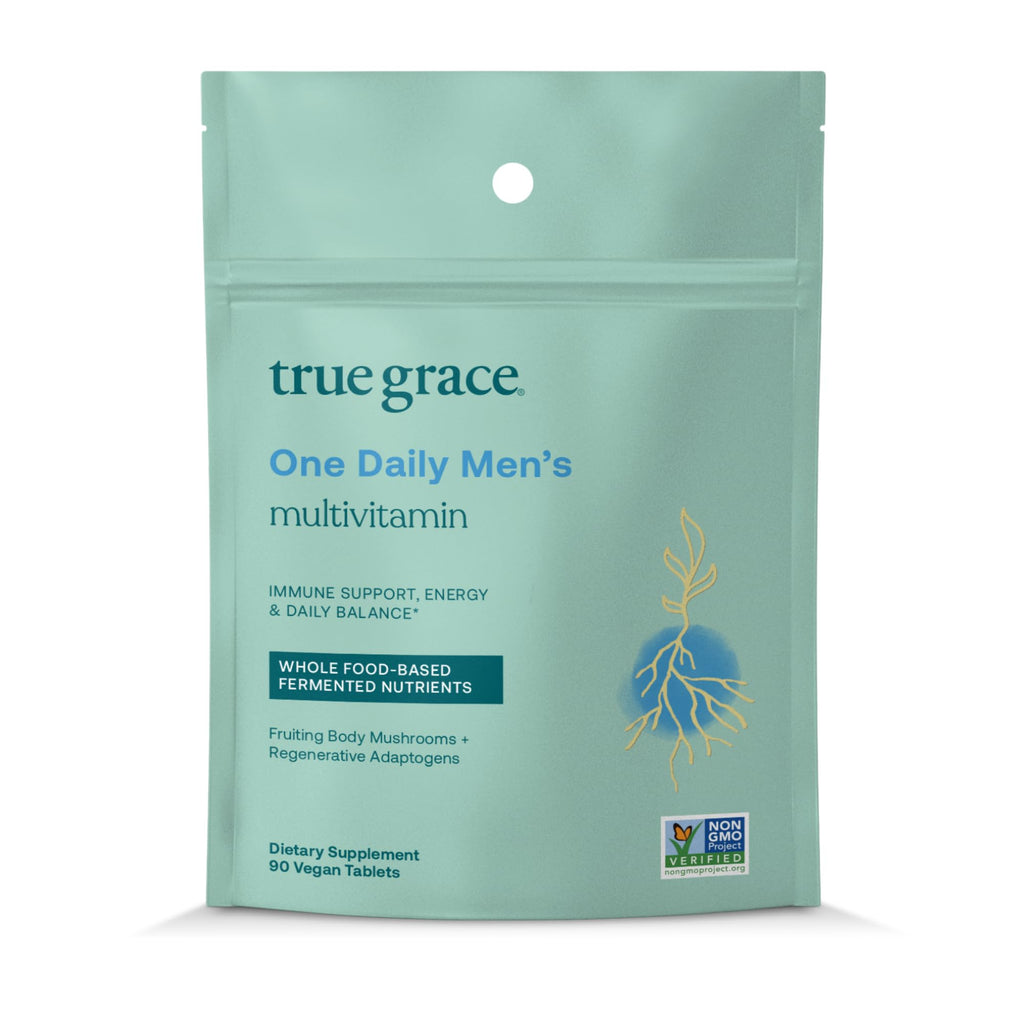 True Grace One Daily Men's Multivitamin – Fermented Minerals, Organic Mushrooms & Adaptogens (90 Vegan Tablets)