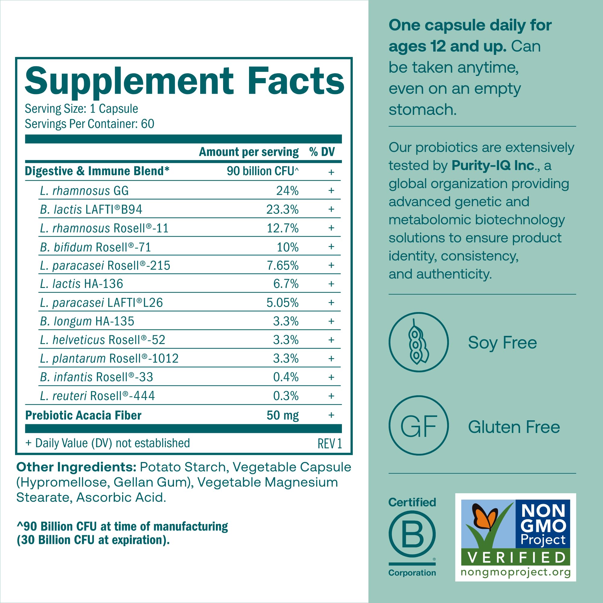 True Grace One Daily Probiotic - 60 Veg Capsules | 90B CFU | Gut & Immune Support