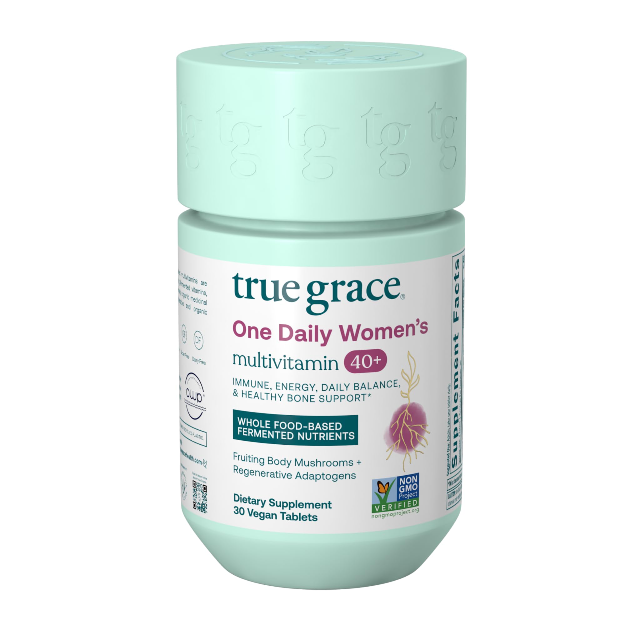 True Grace One Daily Women's Multivitamin 40+ - Fermented Minerals, Organic Adaptogens & Mushrooms