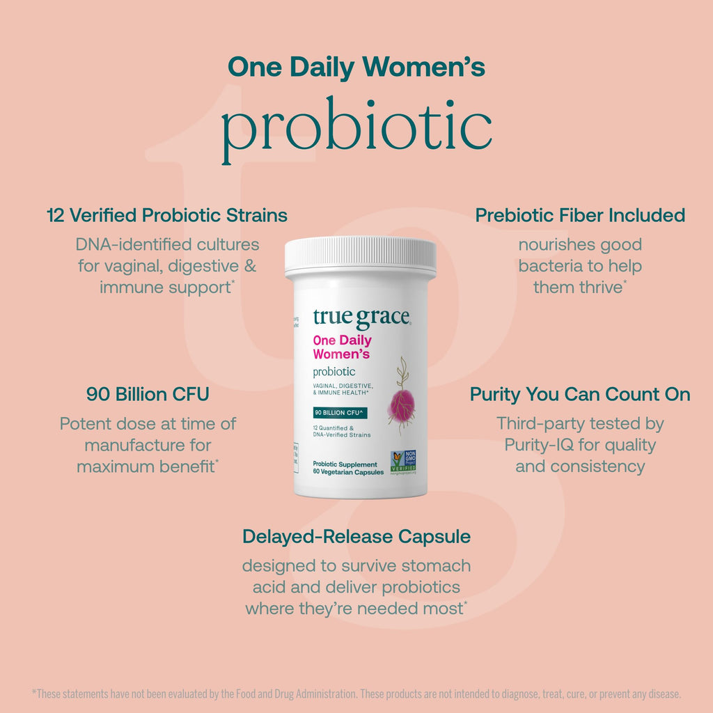 True Grace One Daily Women Probiotic - 60 Vegetarian Capsules | 90B CFU