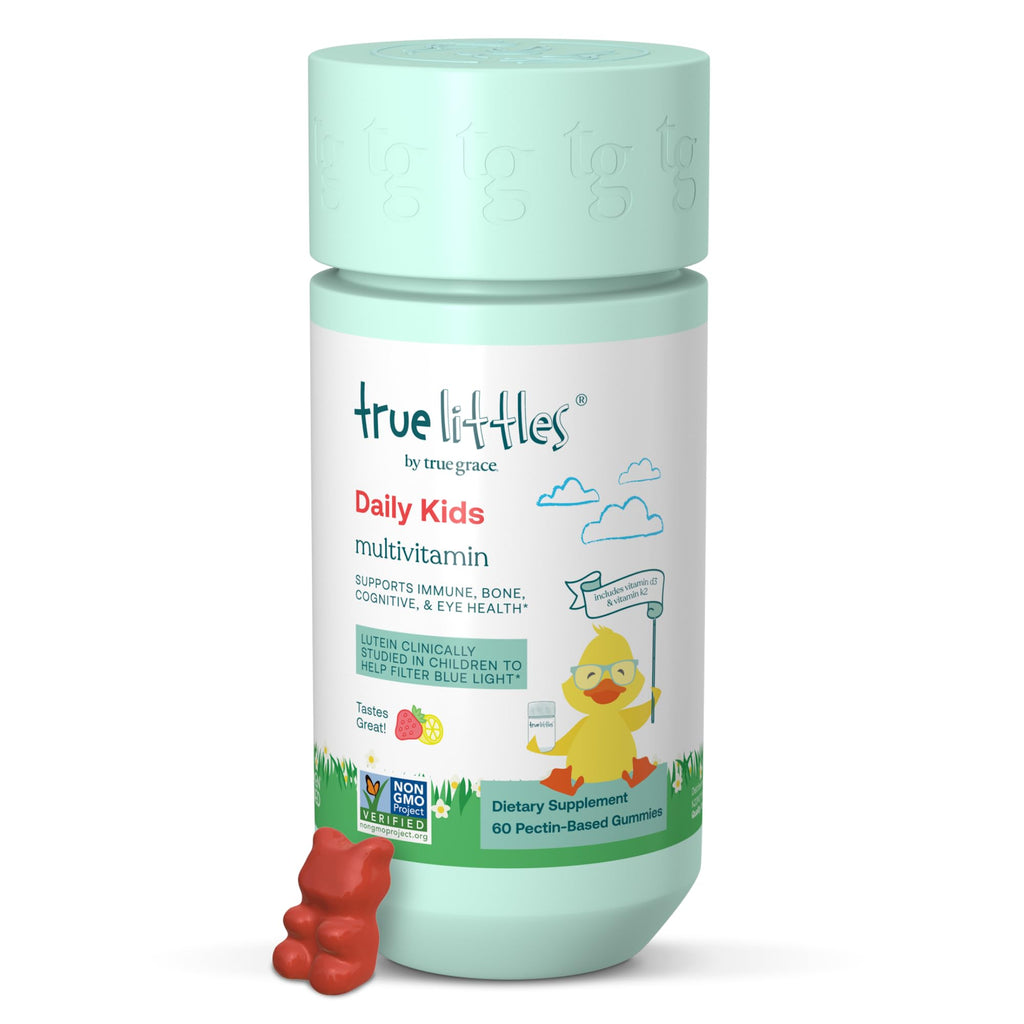 True Grace True Littles Daily Kids Multivitamin - 60 Pectin Gummies | Lutemax Kids Lutein, Vitamin D3 + K2 | Vegan & Allergen Free