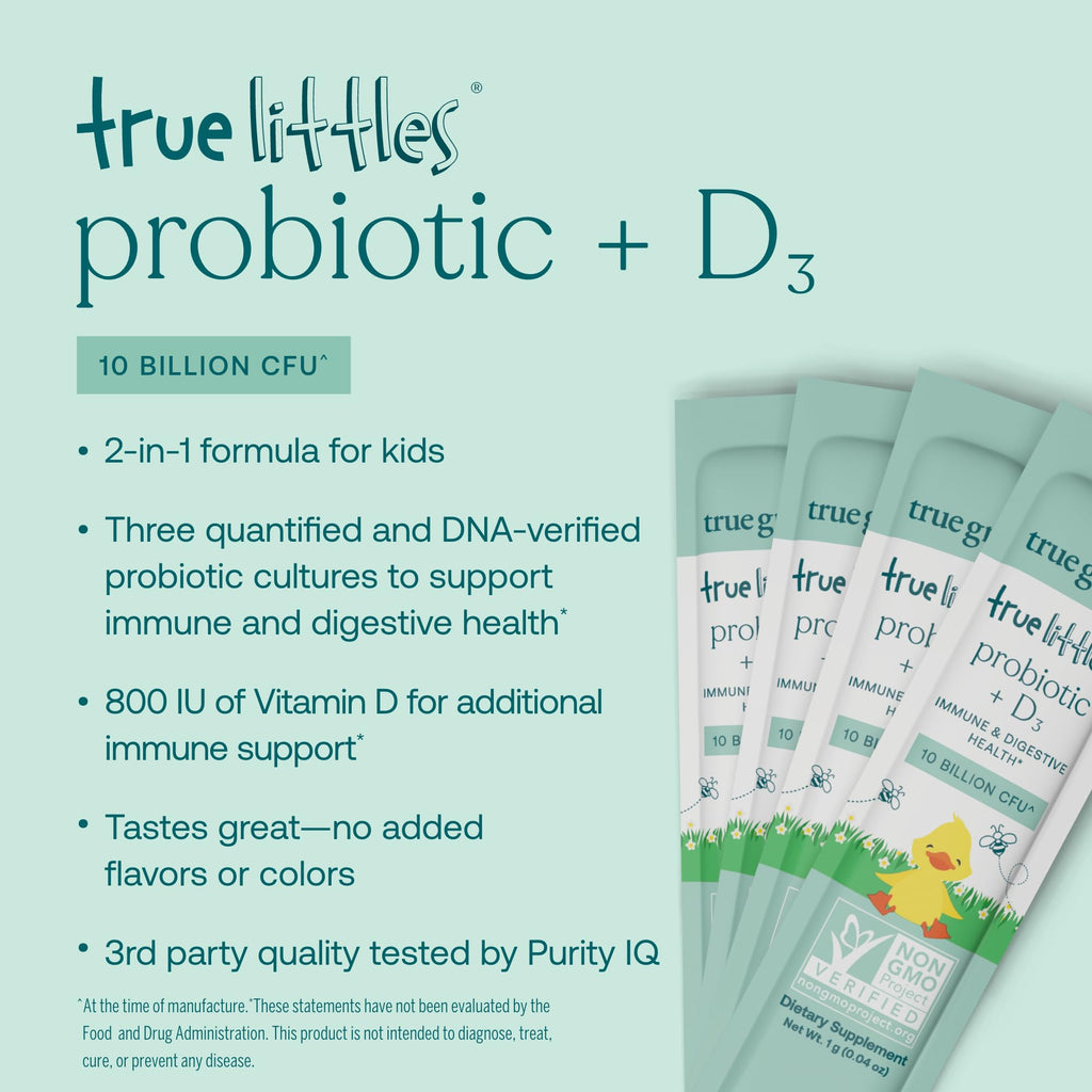 True Littles Probiotic + Vitamin D3 for Kids — 30 Stick Packs | Gluten, Soy & Dairy Free | True Grace