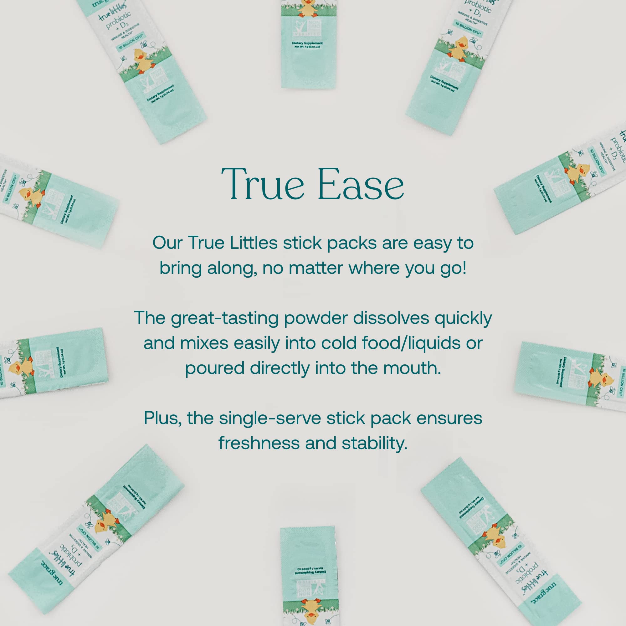 True Littles Probiotic + Vitamin D3 for Kids — 30 Stick Packs | Gluten, Soy & Dairy Free | True Grace