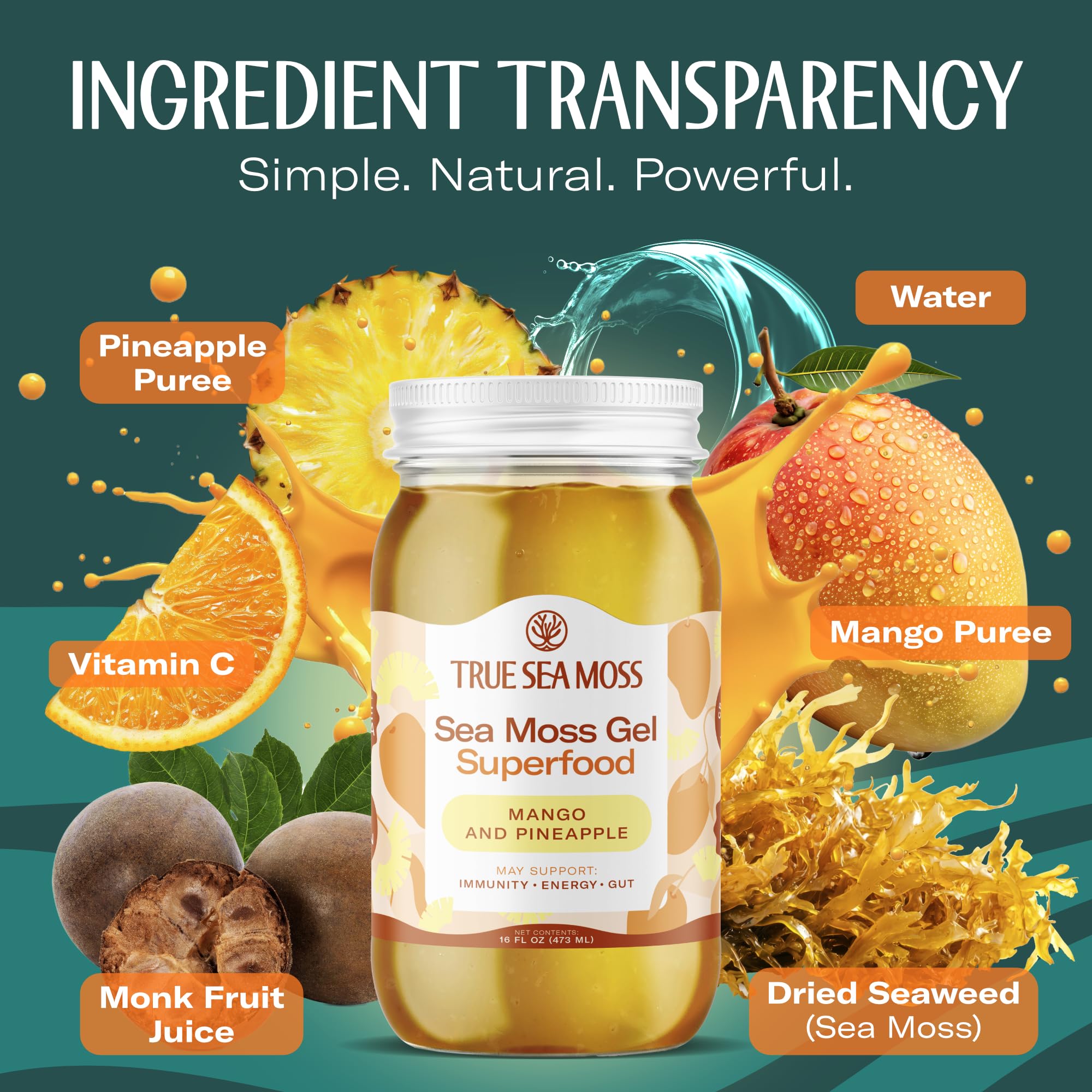 TrueSeaMoss Sea Moss Gel Mango Pineapple – Made in USA, Wildcrafted Seamoss