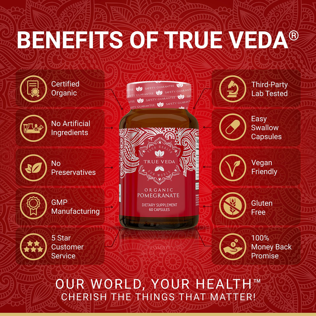 True Veda Organic Pomegranate Extract Supplement – USDA Organic, 60 Vegan Capsules