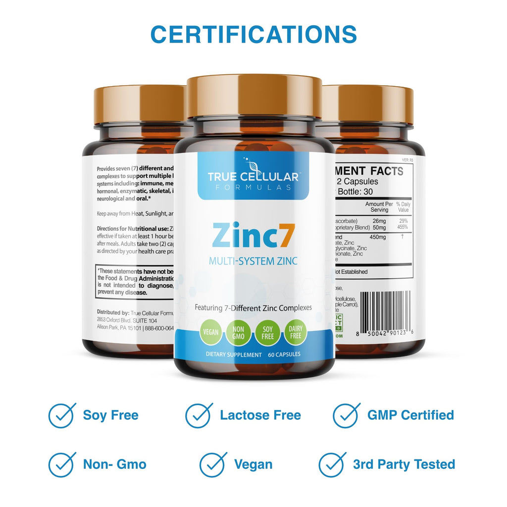 Zinc7 Daily Immune Support (50mg) — Triple Action Zinc Complex | True Cellular Formulas