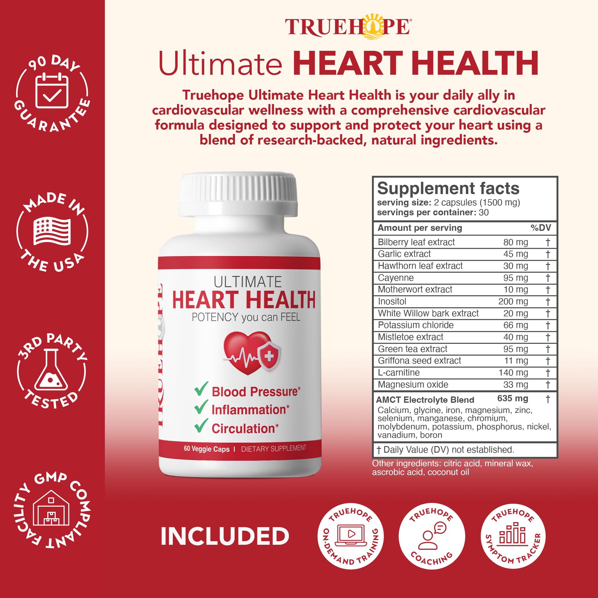 Truehope 27-in-1 Ultimate Heart Health Supplement | Blood Pressure, Circulation, Heart Function Support | Potency You Can Feel Day 1 | Hawthorn, Motherwort, Inositol, Mistletoe | + Advanced Chelation