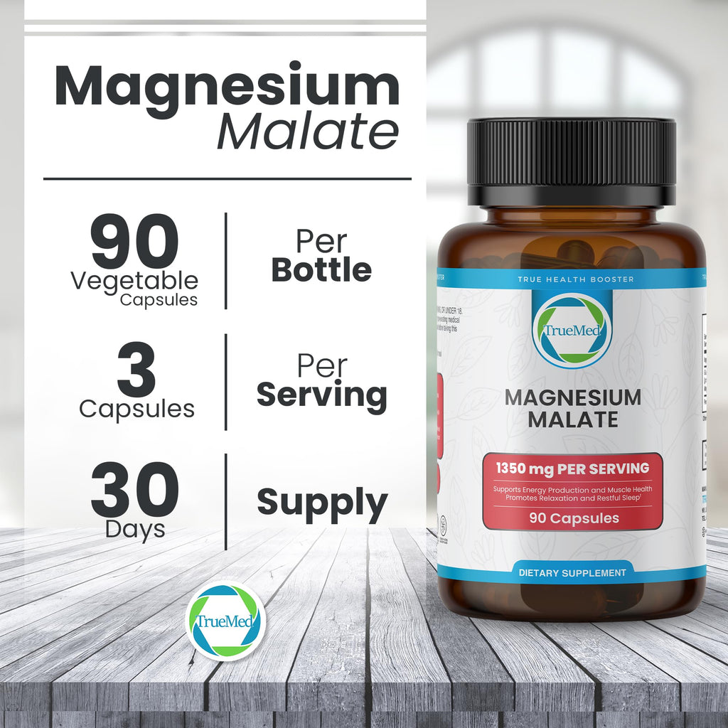 TrueMed Magnesium Malate 1350 mg – 90 Capsules | High Bioavailability, Muscle Function