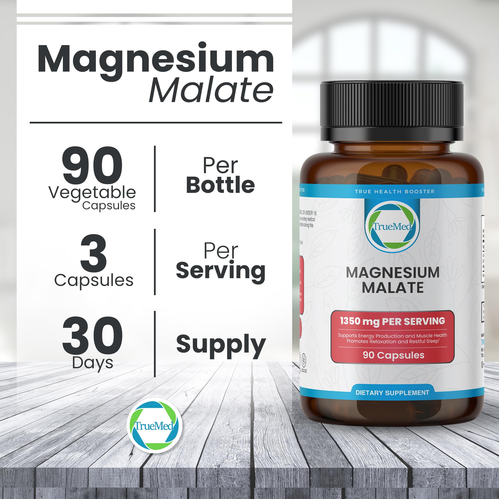 TrueMed Magnesium Malate 1350 mg – 90 Capsules | High Bioavailability, Muscle Function