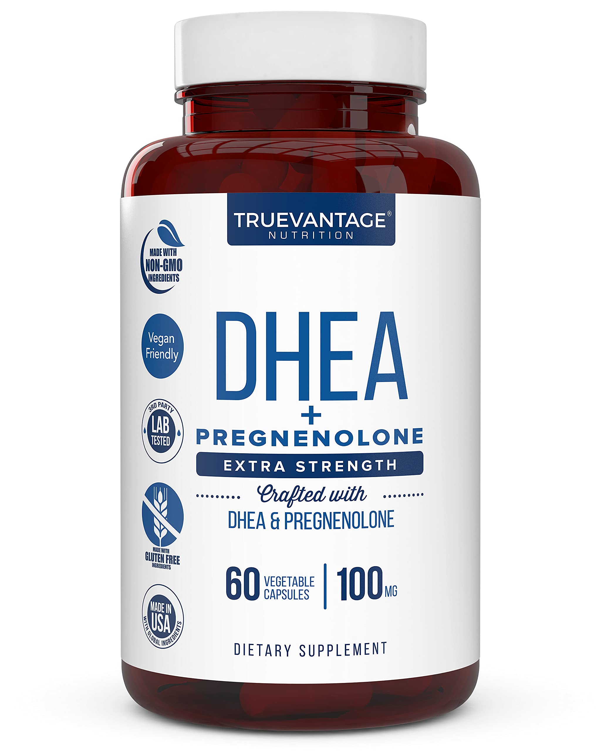 Truevantage Nutrition DHEA 100mg + Pregnenolone 60mg – Hormone Balance & Energy (Veggie Capsules)