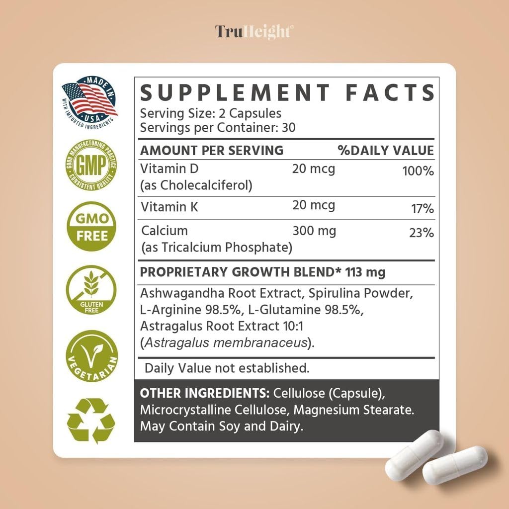 TruHeight Growth Capsules for Kids & Teens | Natural Bone Support with D3, K2 & Ashwagandha
