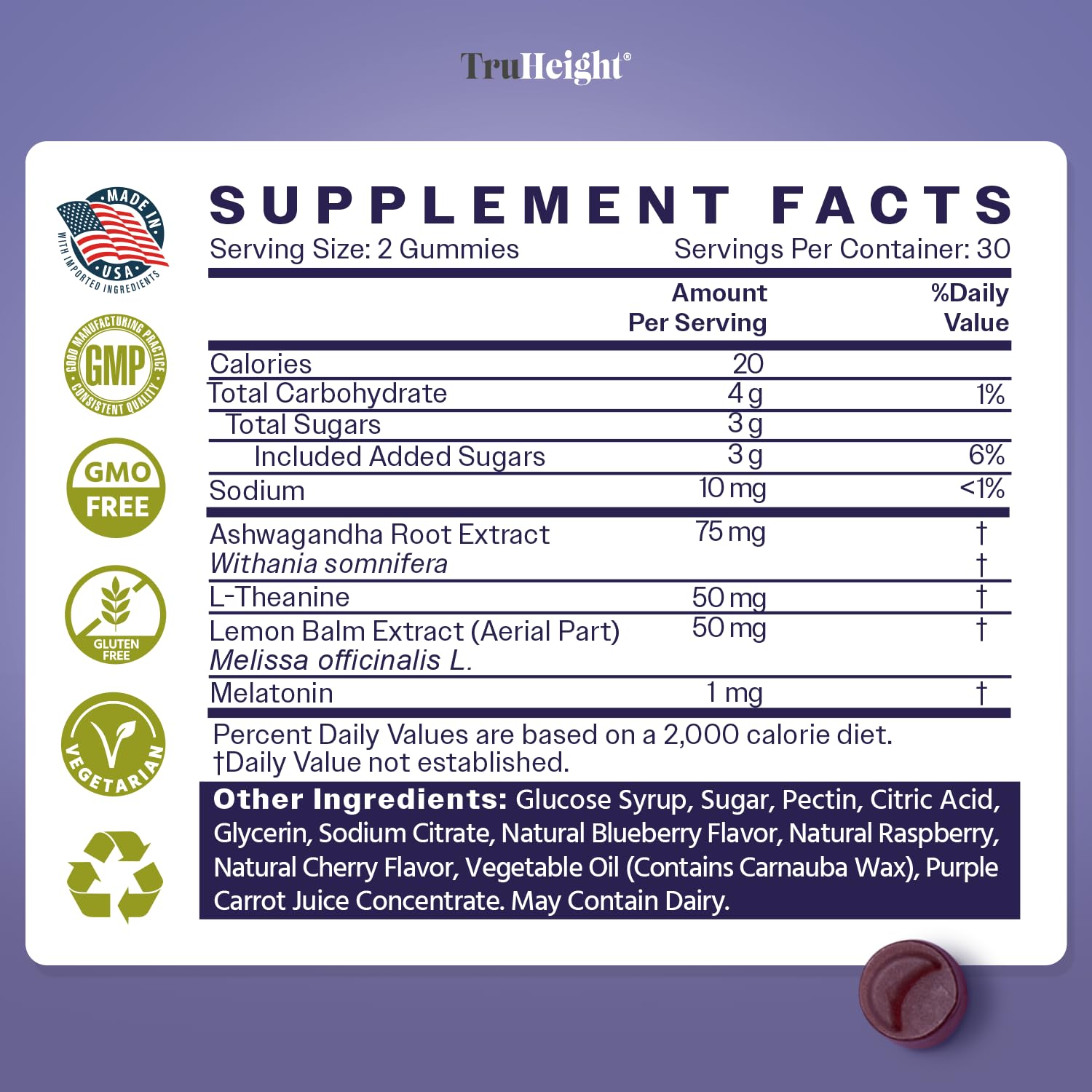 TruHeight Sleep Gummies for Kids & Teens – Natural Melatonin, Ashwagandha & L-Theanine